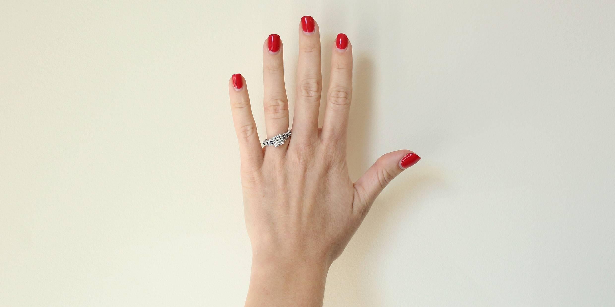 Women's Vera Wang Princess Diamond Sapphire Halo Engagement Ring