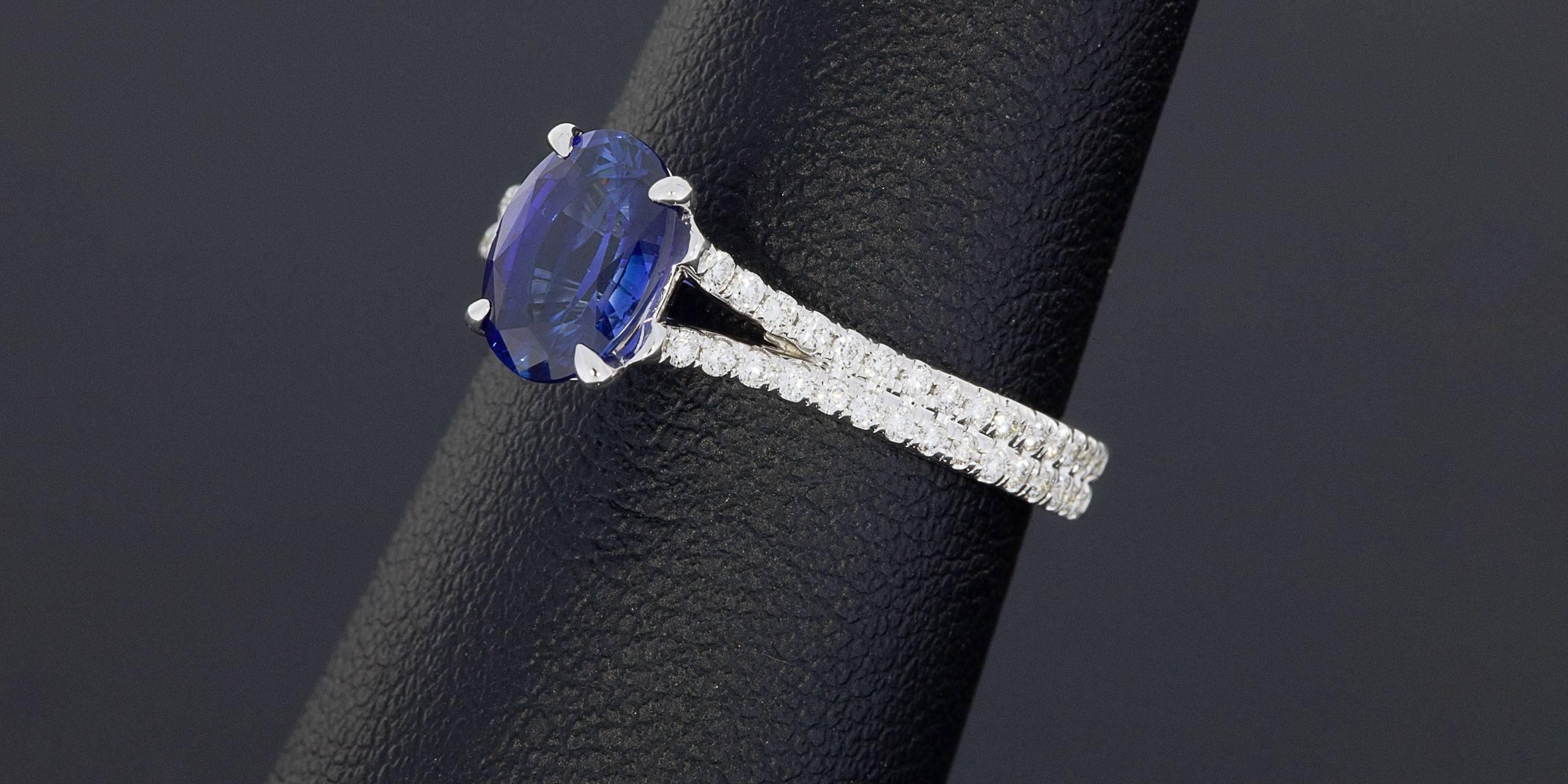 Custom Sapphire Diamond Gold Split Shank Ring 1