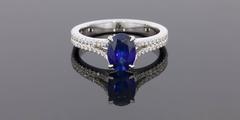 Custom Sapphire Diamond Gold Split Shank Ring