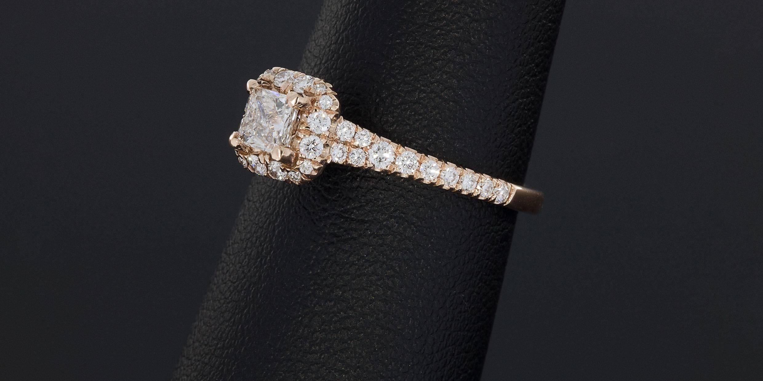 Gabriel & Co. 1.03 Carats Princess Diamonds Halo Gold Engagement Ring 2