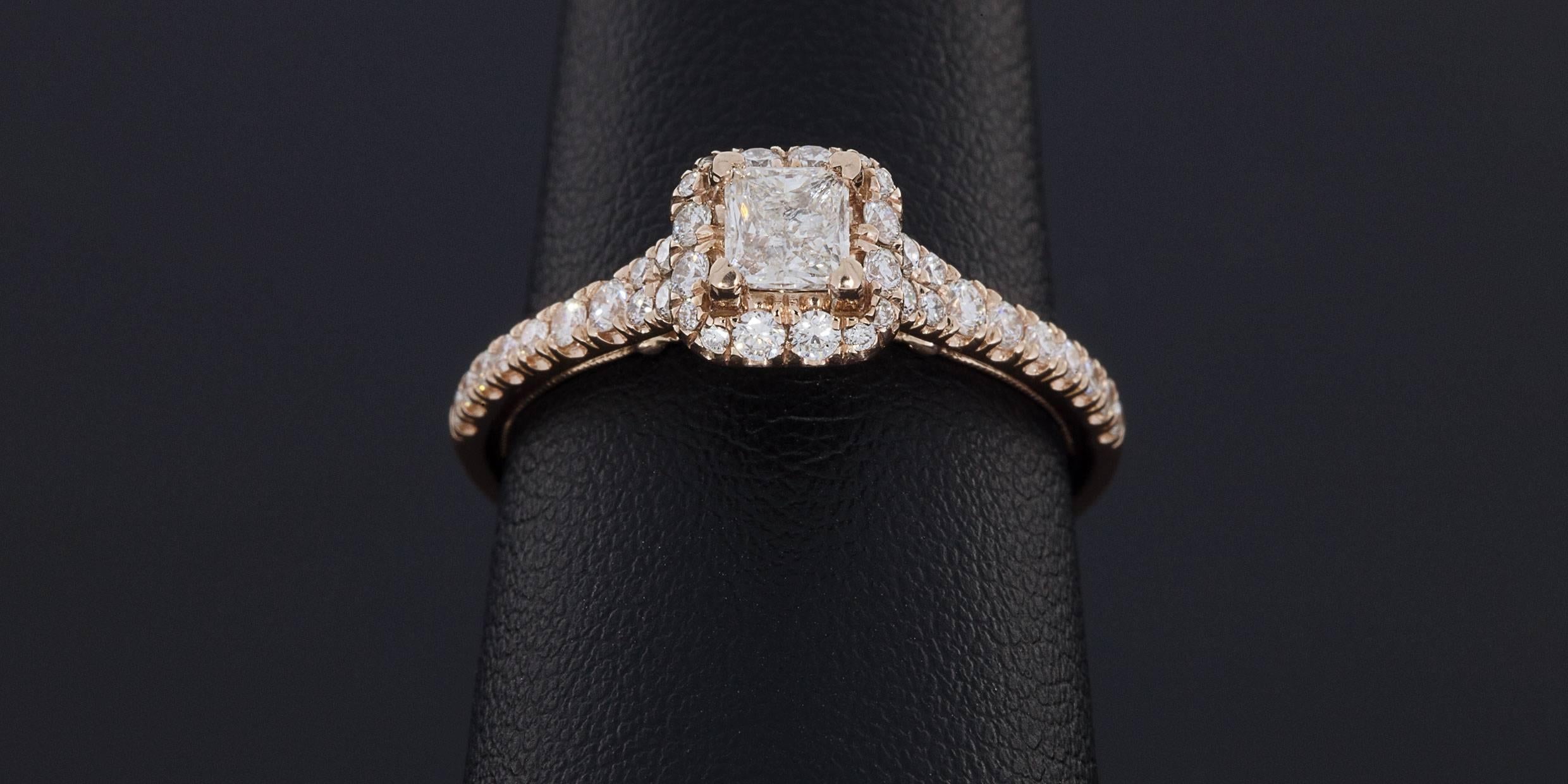 Gabriel & Co. 1.03 Carats Princess Diamonds Halo Gold Engagement Ring 1
