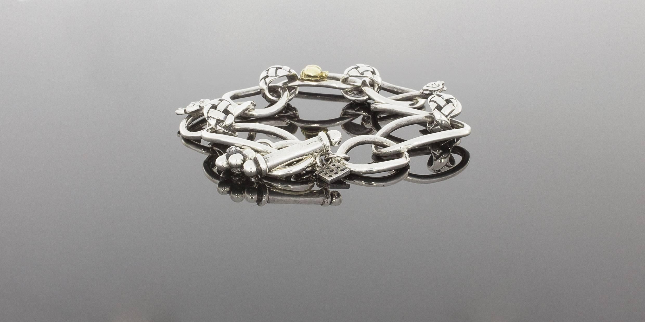 Saint by Sarah Jane Sterling Silver Turtle, Butterfly, & Bee Open Link Bracelet In Excellent Condition In Columbia, MO
