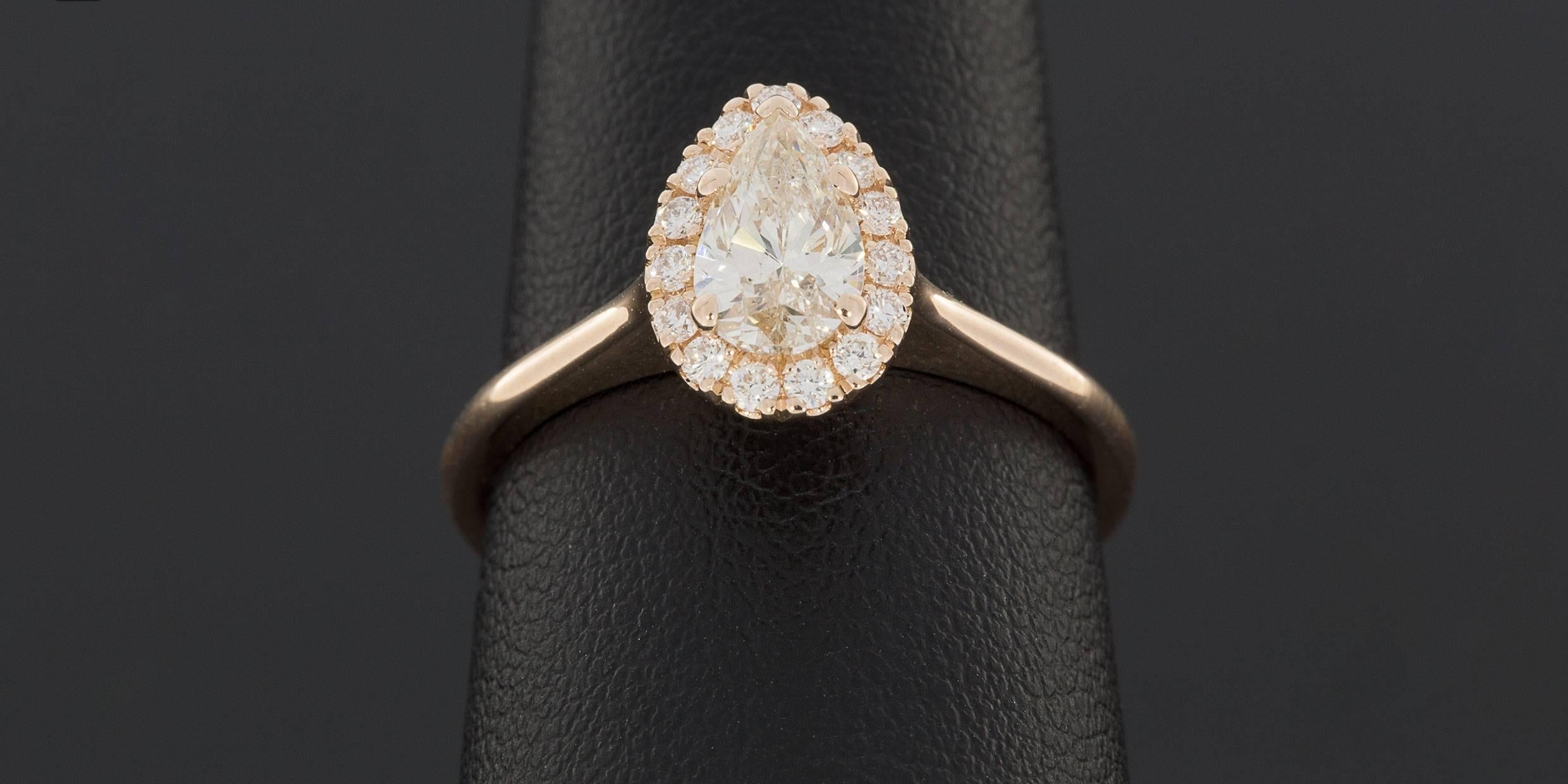 Beautiful Custom Rose Gold Pear Diamond Halo Engagement Ring 1