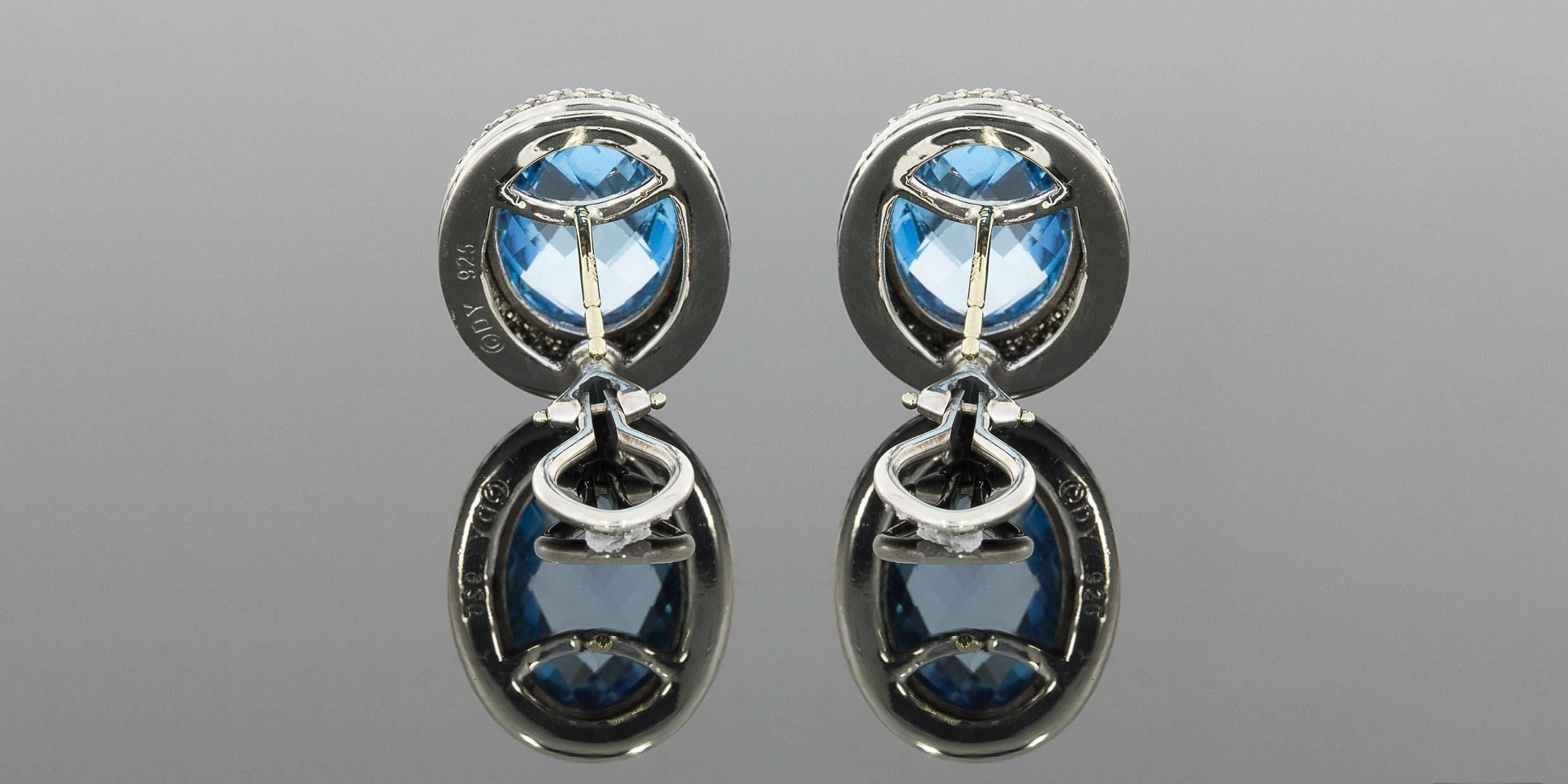 Women's David Yurman Signature Oval Blue Topaz and Pave Diamond Cable Earrings