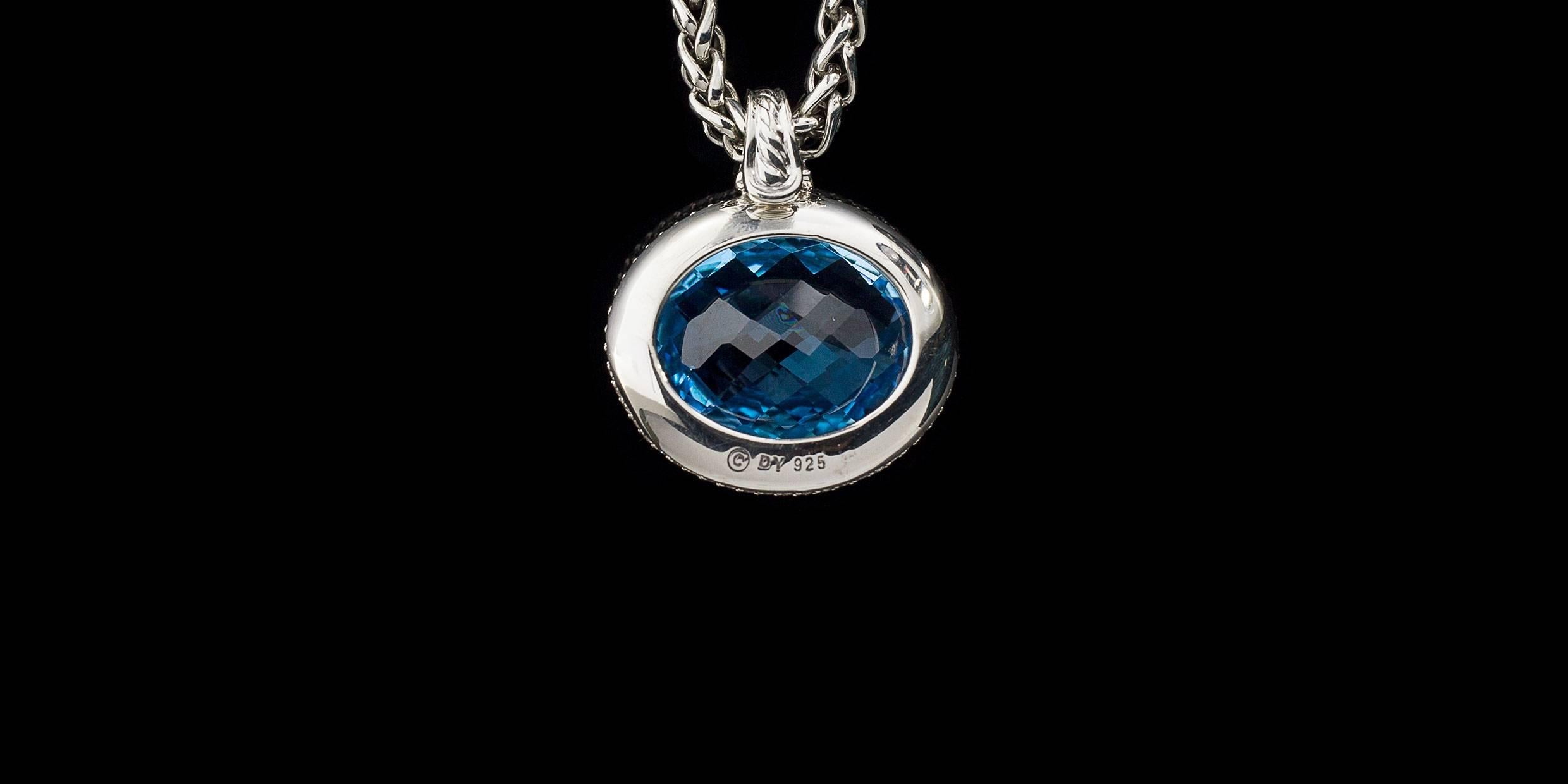 Women's David Yurman Signature Horizontal Oval Blue Topaz & Diamond Pendant Enhancer