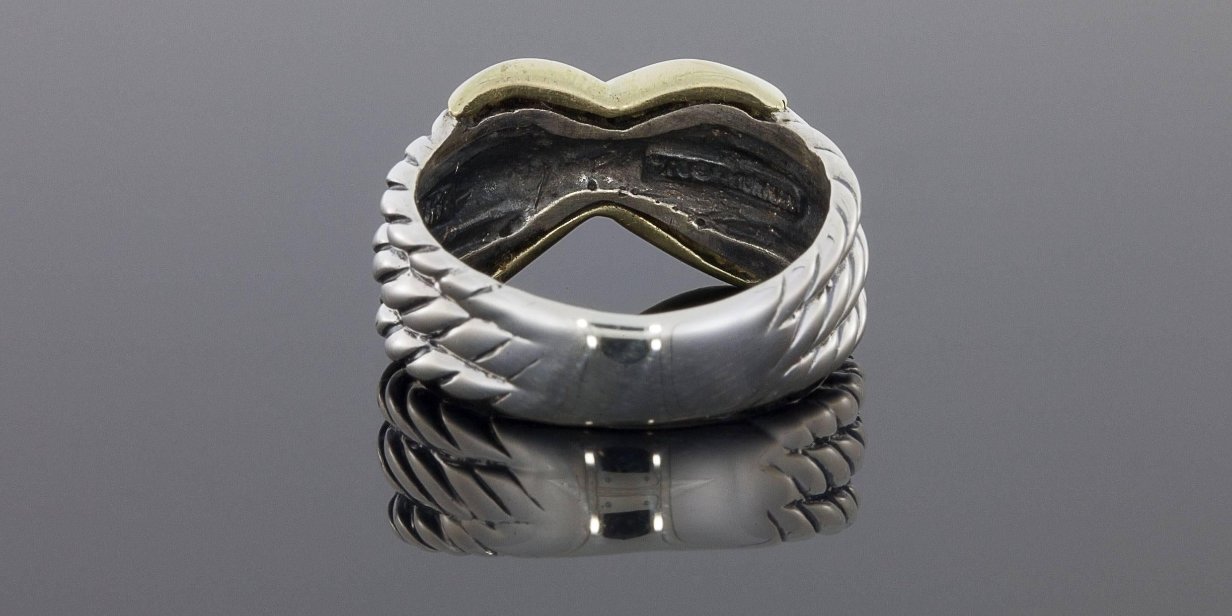 David Yurman Sterling Silver Gold Crossover X Ring In Excellent Condition In Columbia, MO
