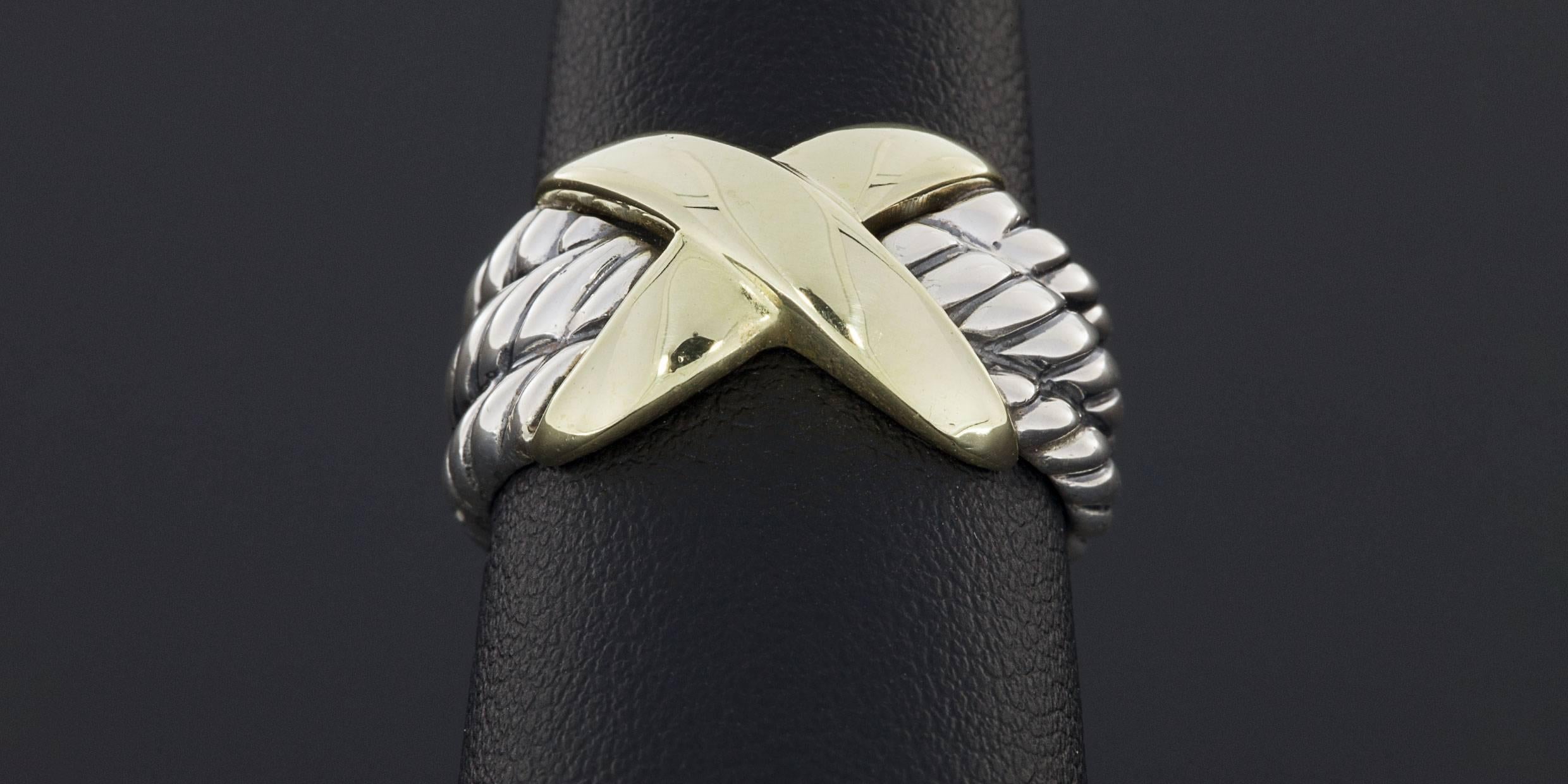 David Yurman Sterling Silver Gold Crossover X Ring 1