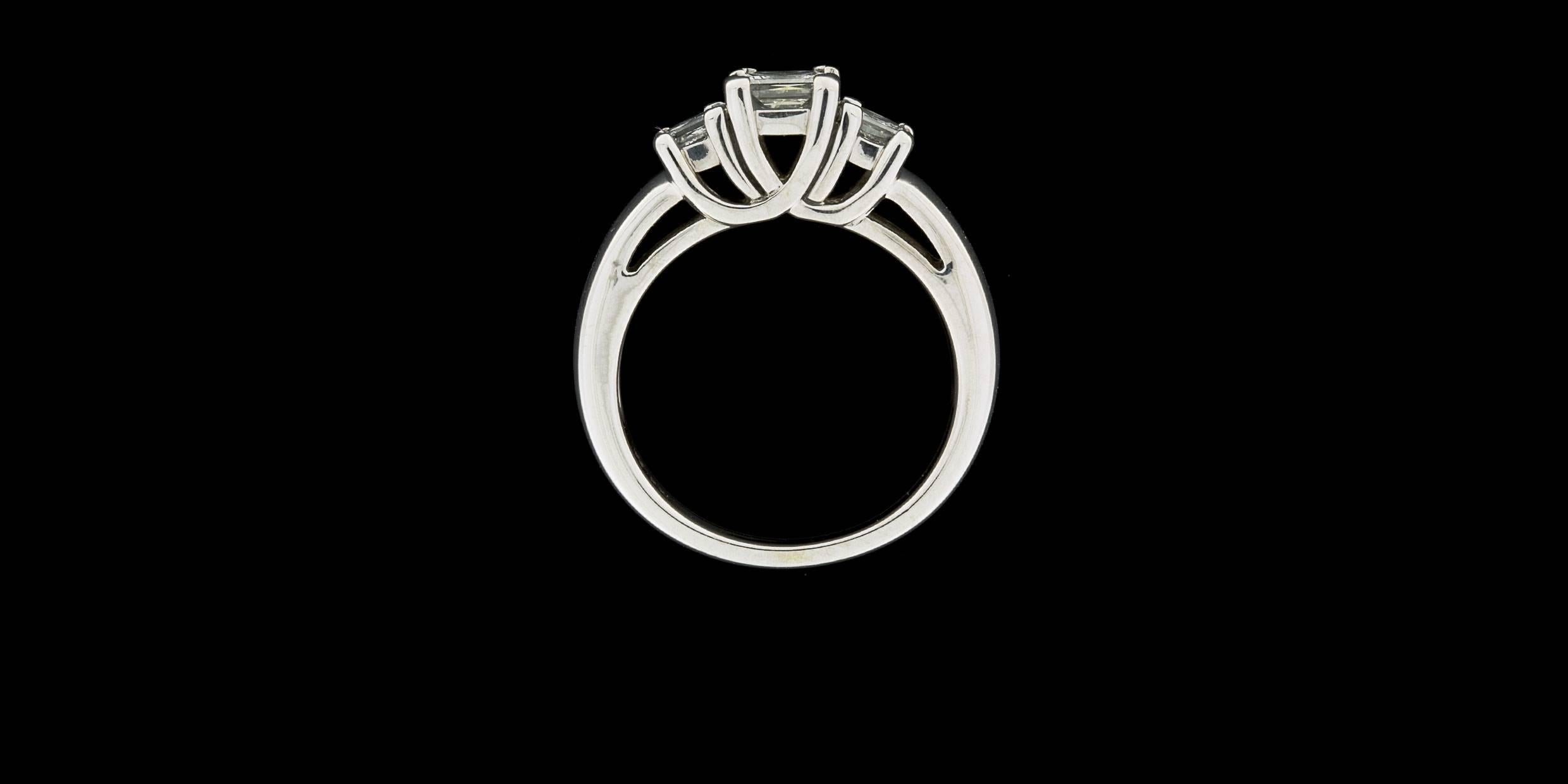 Princess Cut White Gold Princess Diamond Three-Stone Trellis Engagement Ring