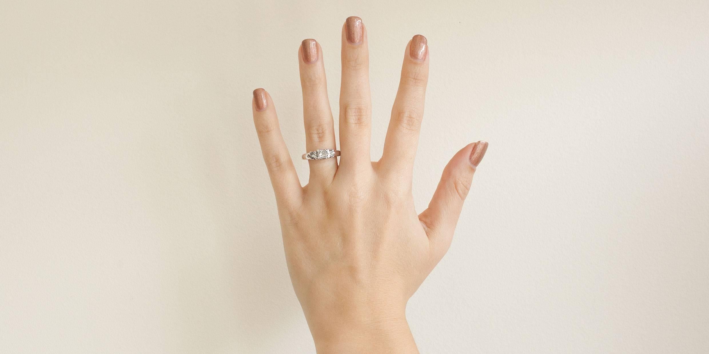 White Gold Princess Diamond Three-Stone Trellis Engagement Ring 1