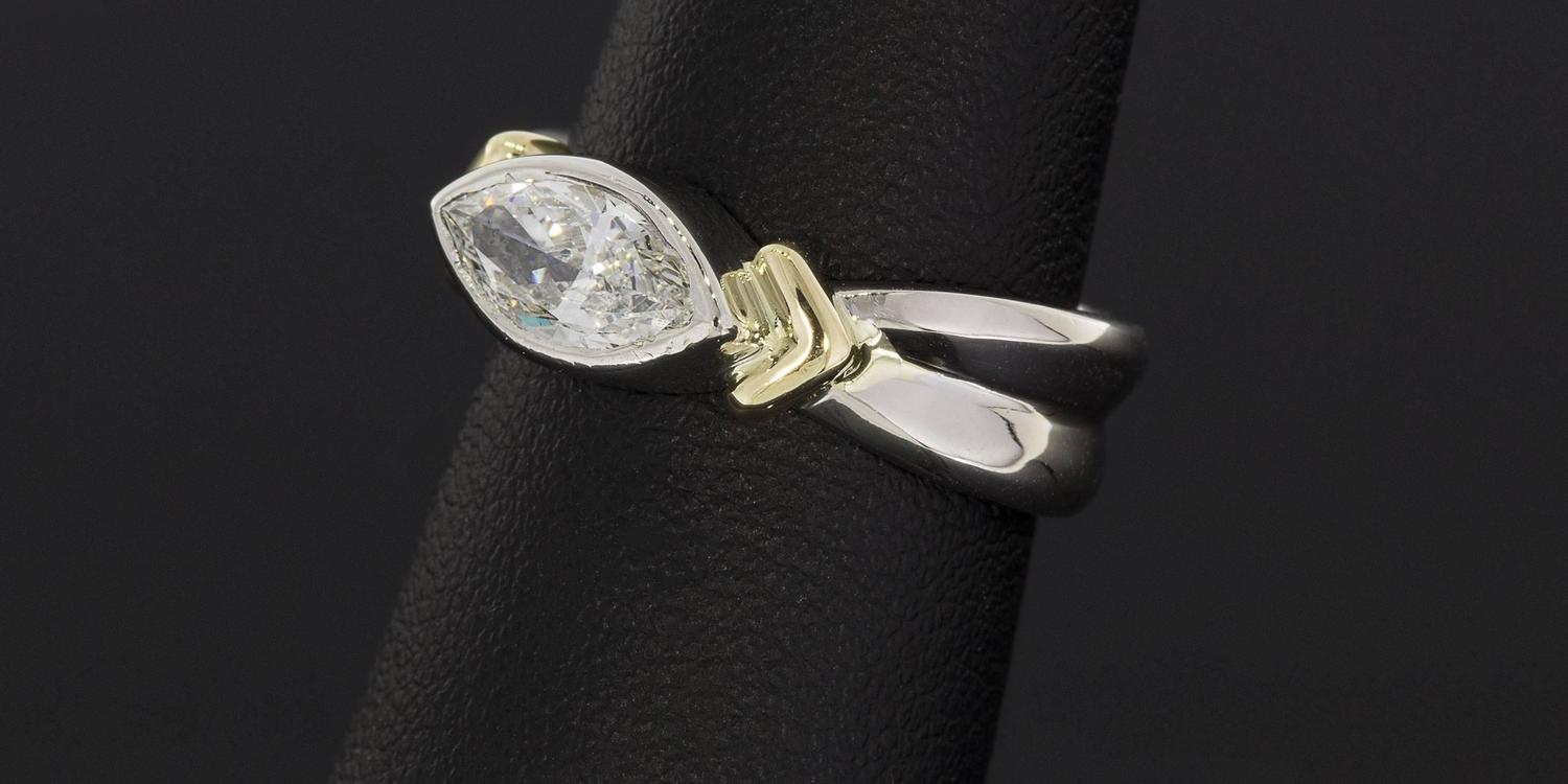 Platinum and Yellow Gold Marquise Diamond EastWest Bezel Engagement
