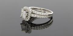 White Gold 2 Carats Princess Diamond Halo Engagement Ring Wedding Set