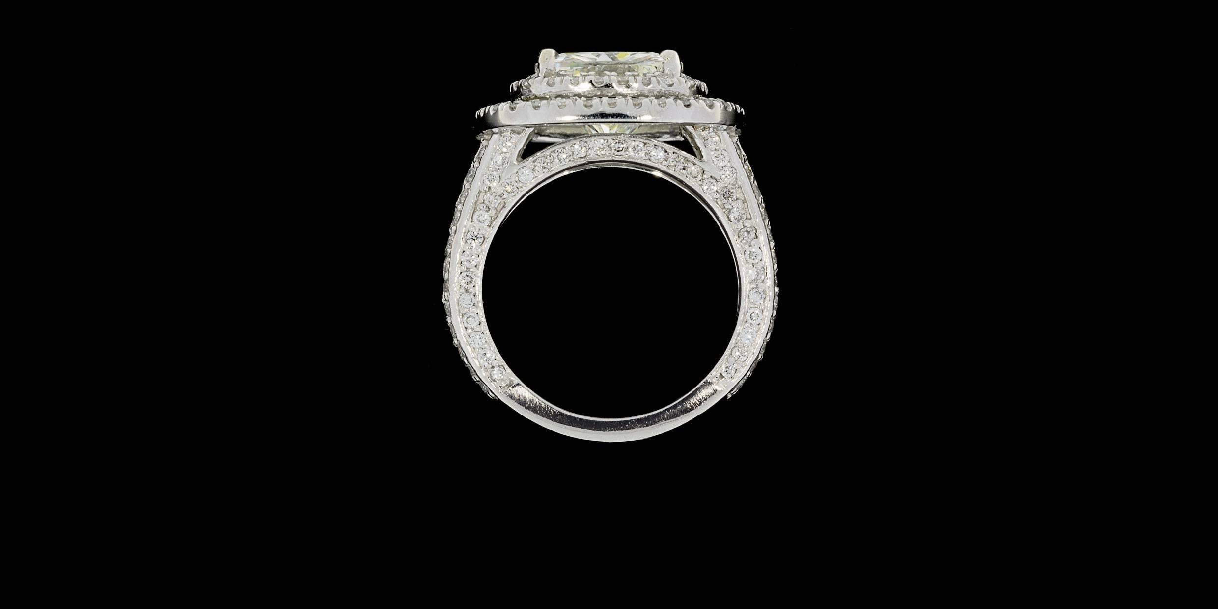 Spectacular Platinum 6.41 Carats Cushion Diamond GIA Cert Halo Engagement Ring For Sale 1
