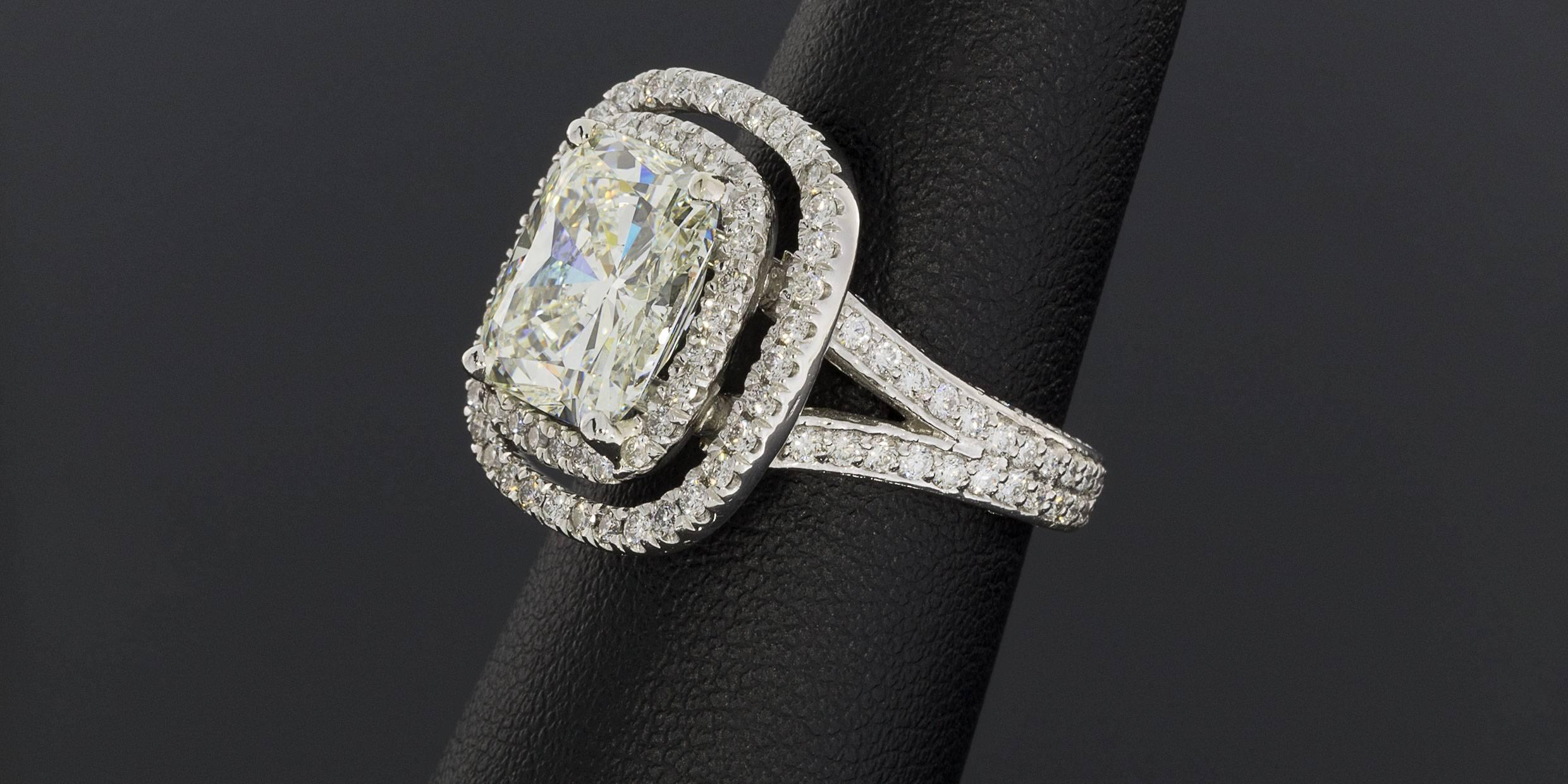 Women's Spectacular Platinum 6.41 Carats Cushion Diamond GIA Cert Halo Engagement Ring For Sale