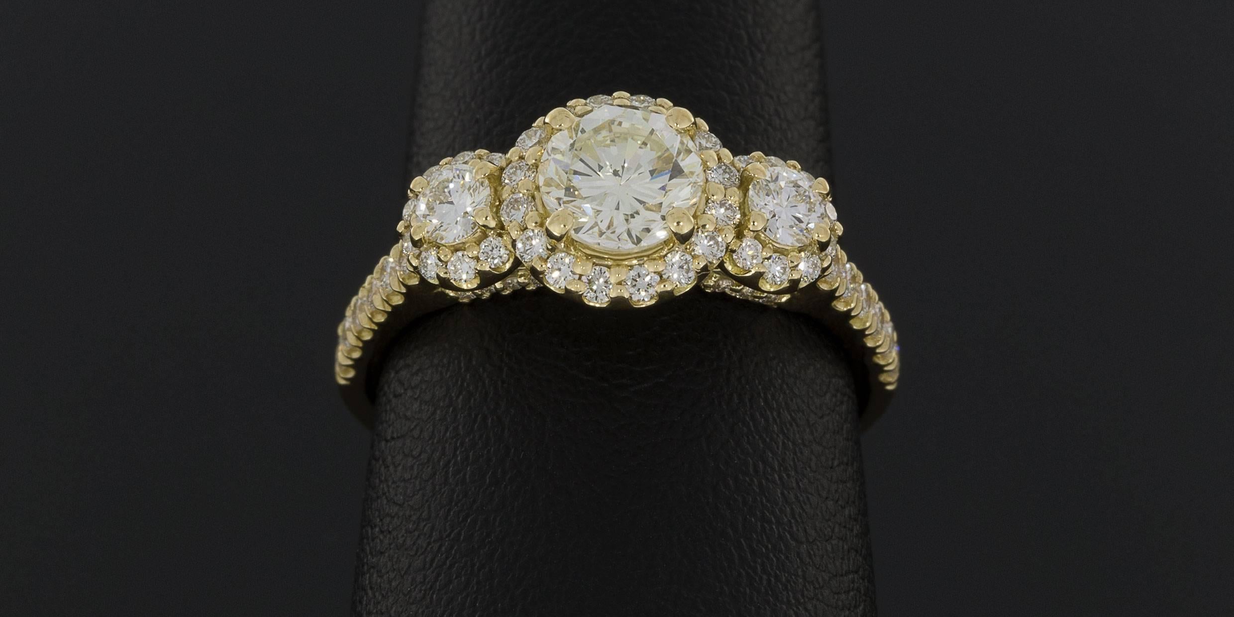 Ritani Gold 1.49 Carat Round Diamond GIA Certified Three-Stone Halo Ring 1
