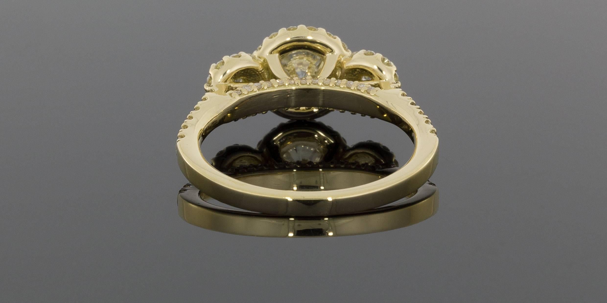 Ritani Gold 1.49 Carat Round Diamond GIA Certified Three-Stone Halo Ring In New Condition In Columbia, MO