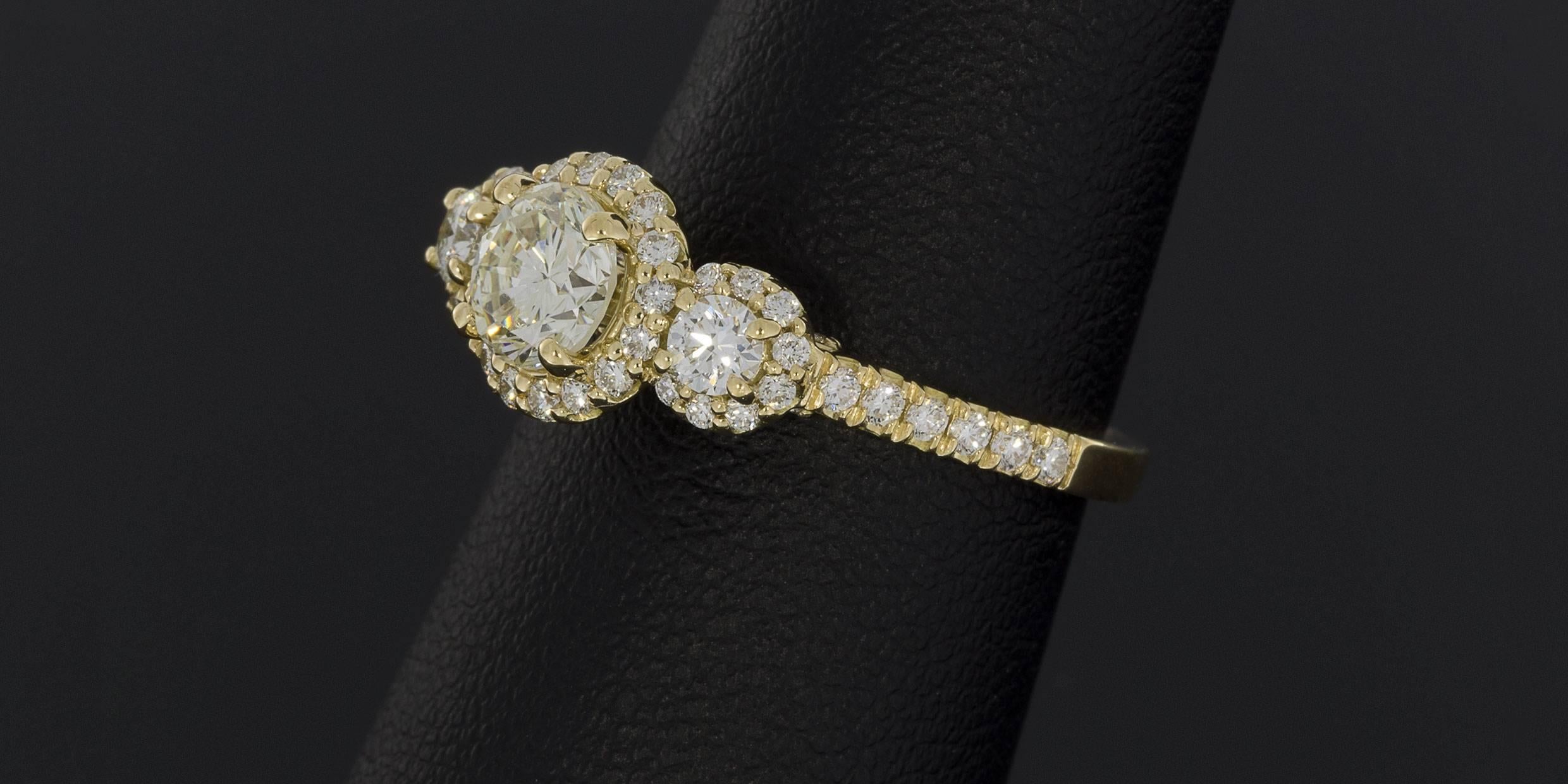 Ritani Gold 1.49 Carat Round Diamond GIA Certified Three-Stone Halo Ring 2