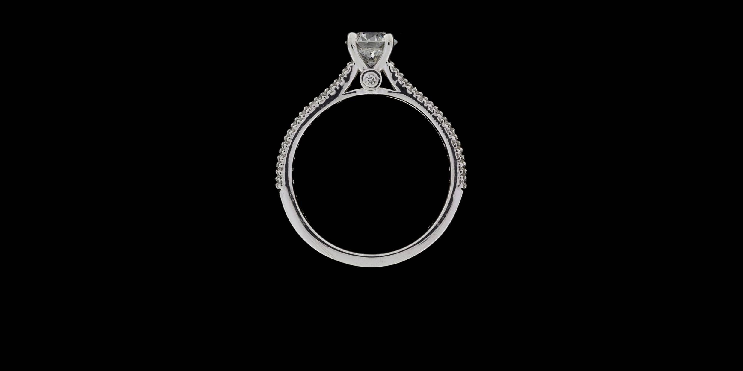 Women's Ritani 14 Karat White Gold .95 Carats Round Diamond Split Shank Engagement Ring