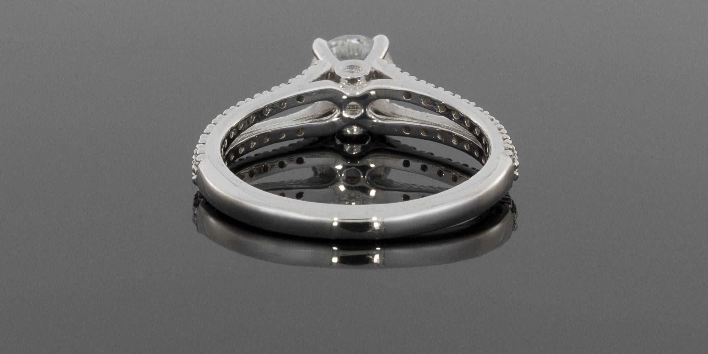 Ritani 14 Karat White Gold .95 Carats Round Diamond Split Shank Engagement Ring In New Condition In Columbia, MO