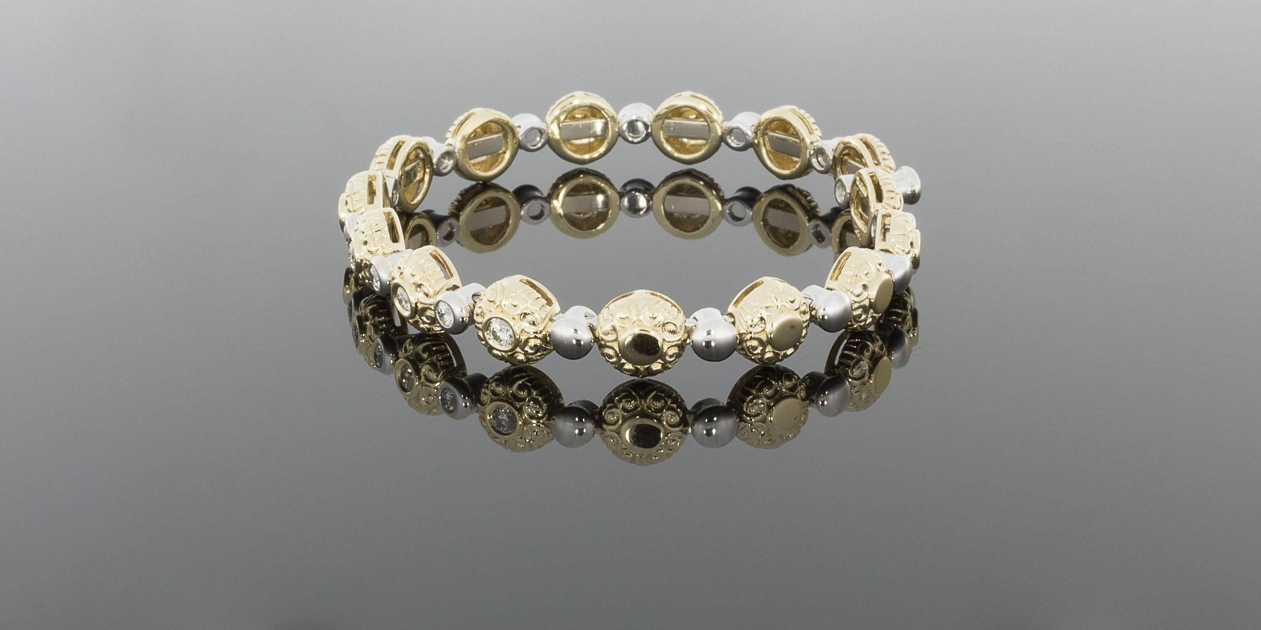 Women's Sonia B Unique Two Tone Gold Diamond Flexible Bangle Bracelet with Scroll Design