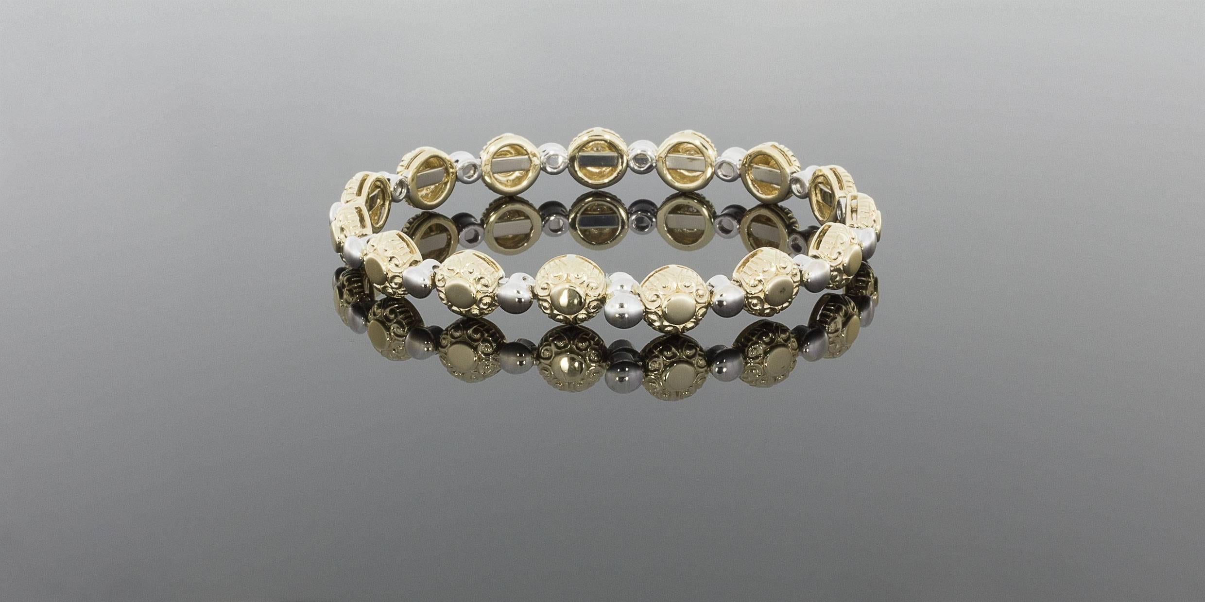 Sonia B Unique Two Tone Gold Diamond Flexible Bangle Bracelet with Scroll Design 1