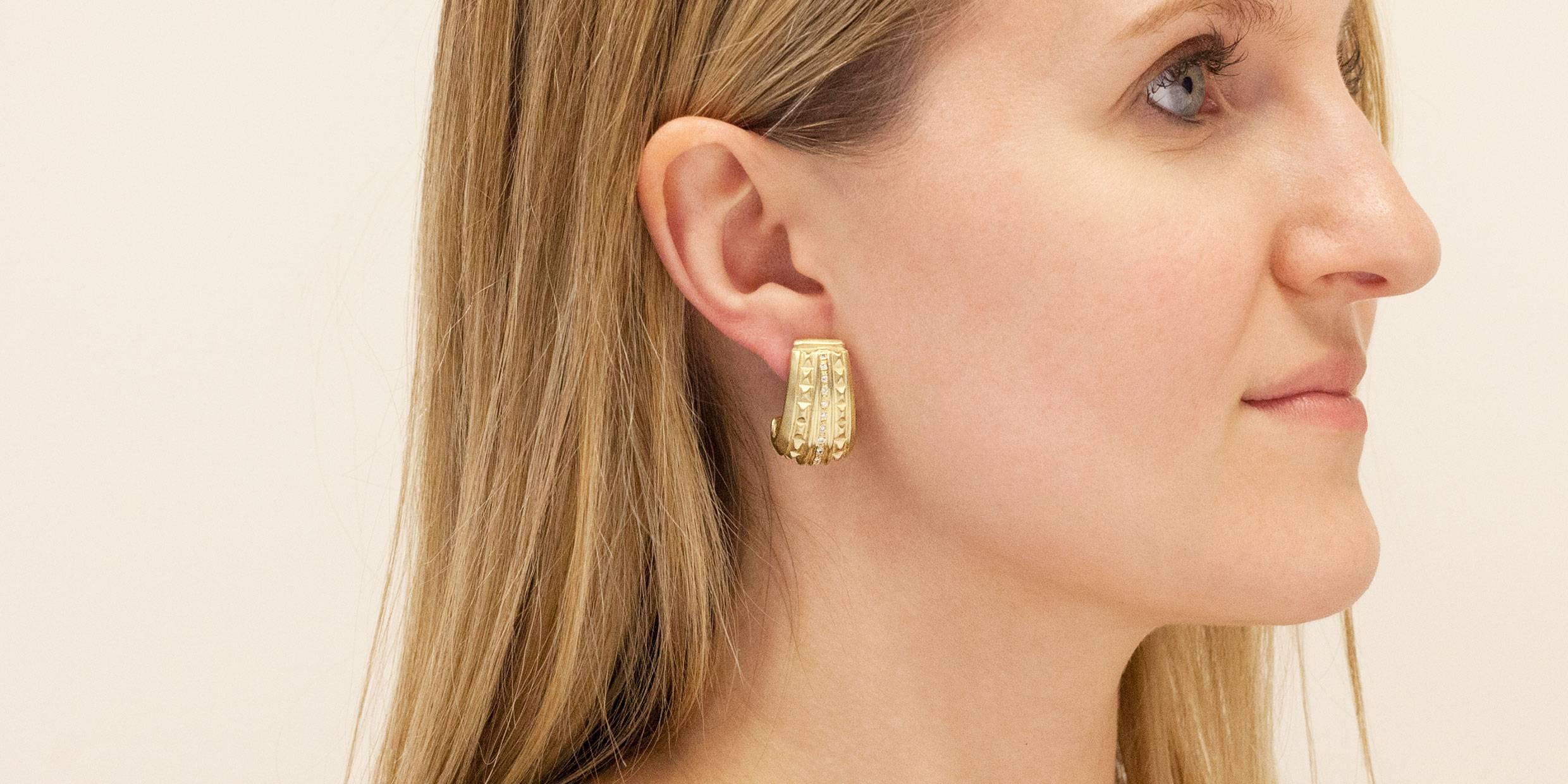 Diamond Matte Finish Gold Structural Hoop Earrings 1