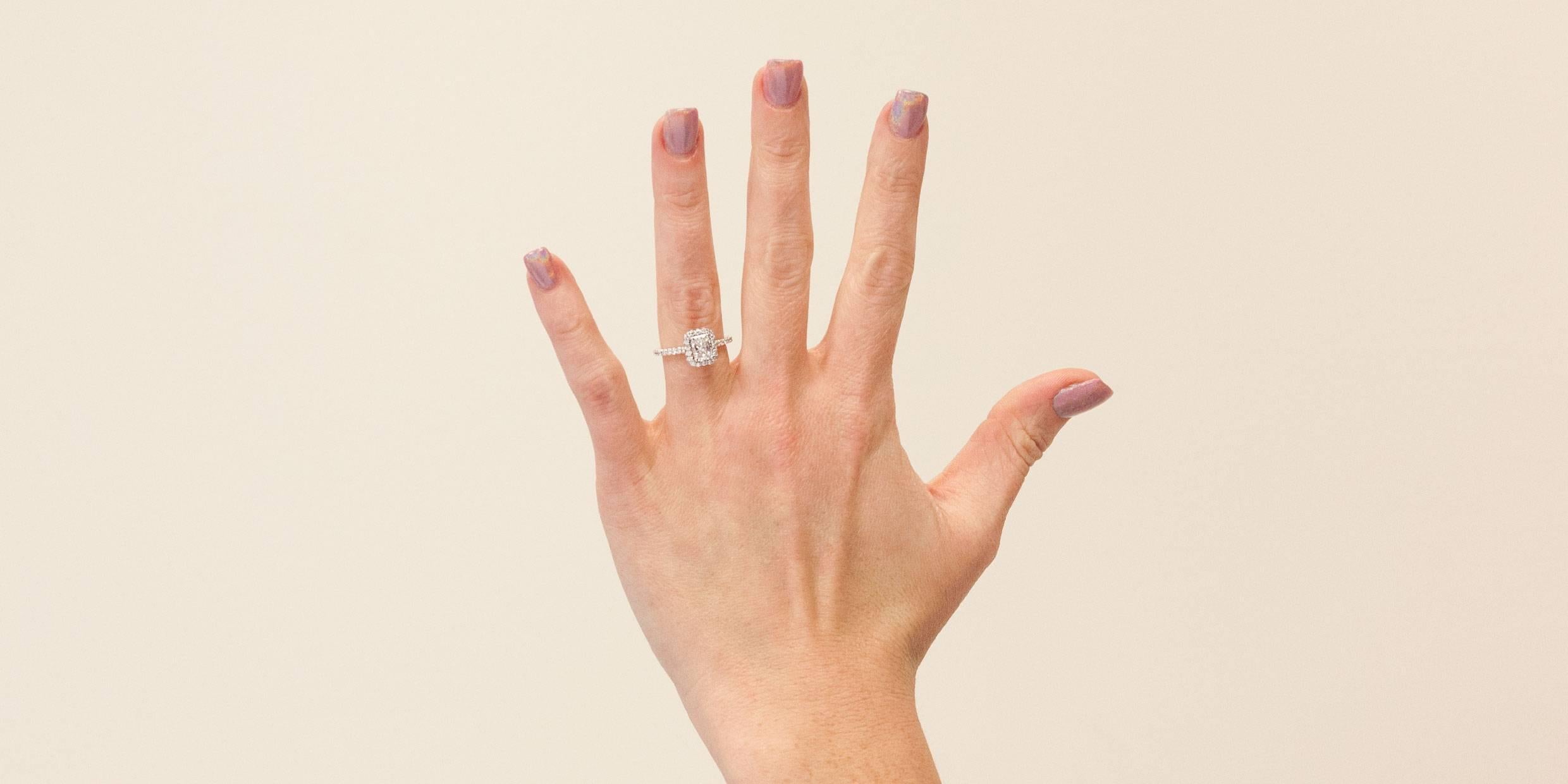 Radiant Cut Ritani 1.49 Carat Colorless Radiant Diamond Gold Halo Engagement Ring