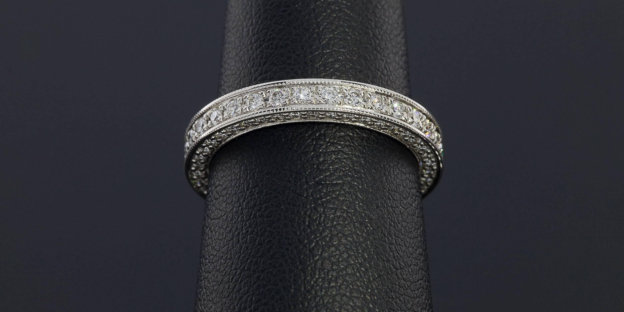 Precision Set 3 Sided Bead Set Diamond Gold Eternity Wedding Band Ring 1
