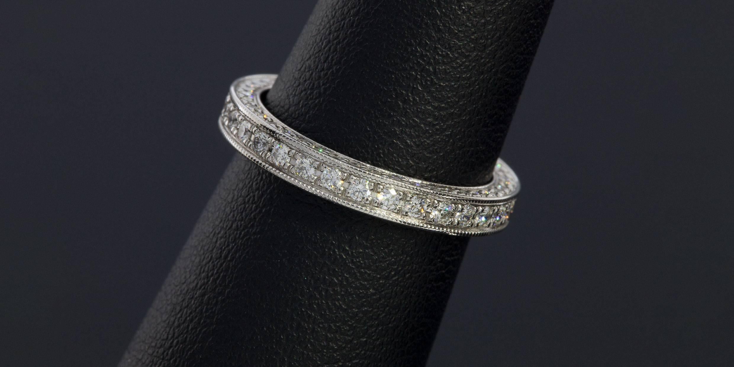 Precision Set 3 Sided Bead Set Diamond Gold Eternity Wedding Band Ring 2