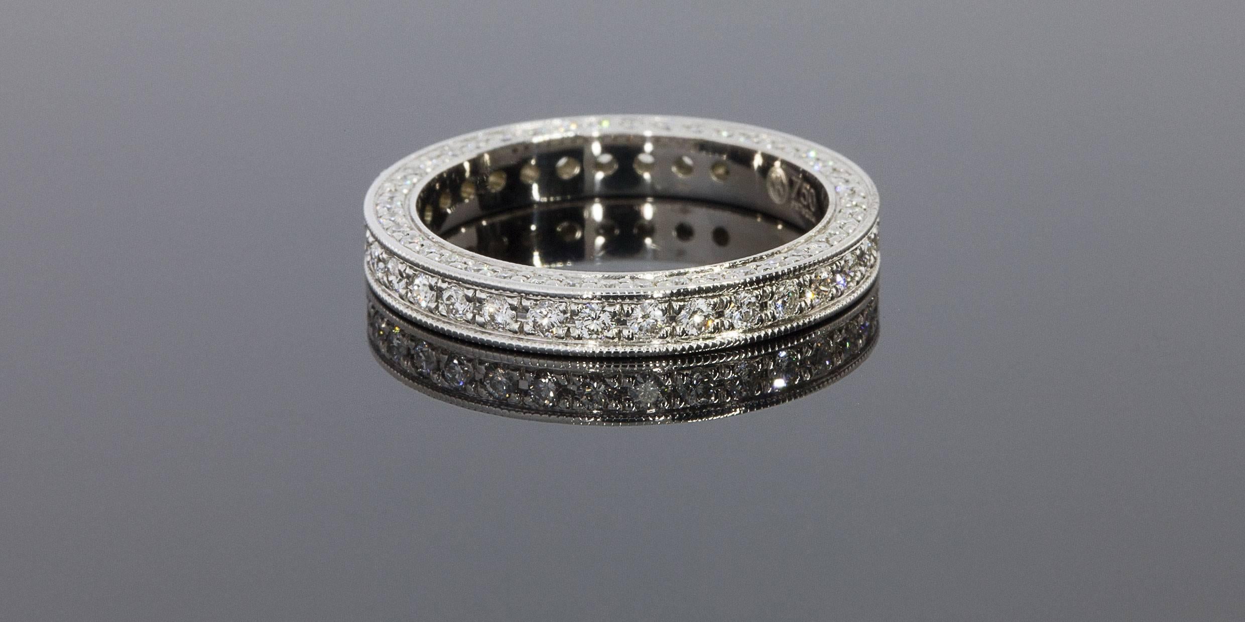 Women's Precision Set 3 Sided Bead Set Diamond Gold Eternity Wedding Band Ring