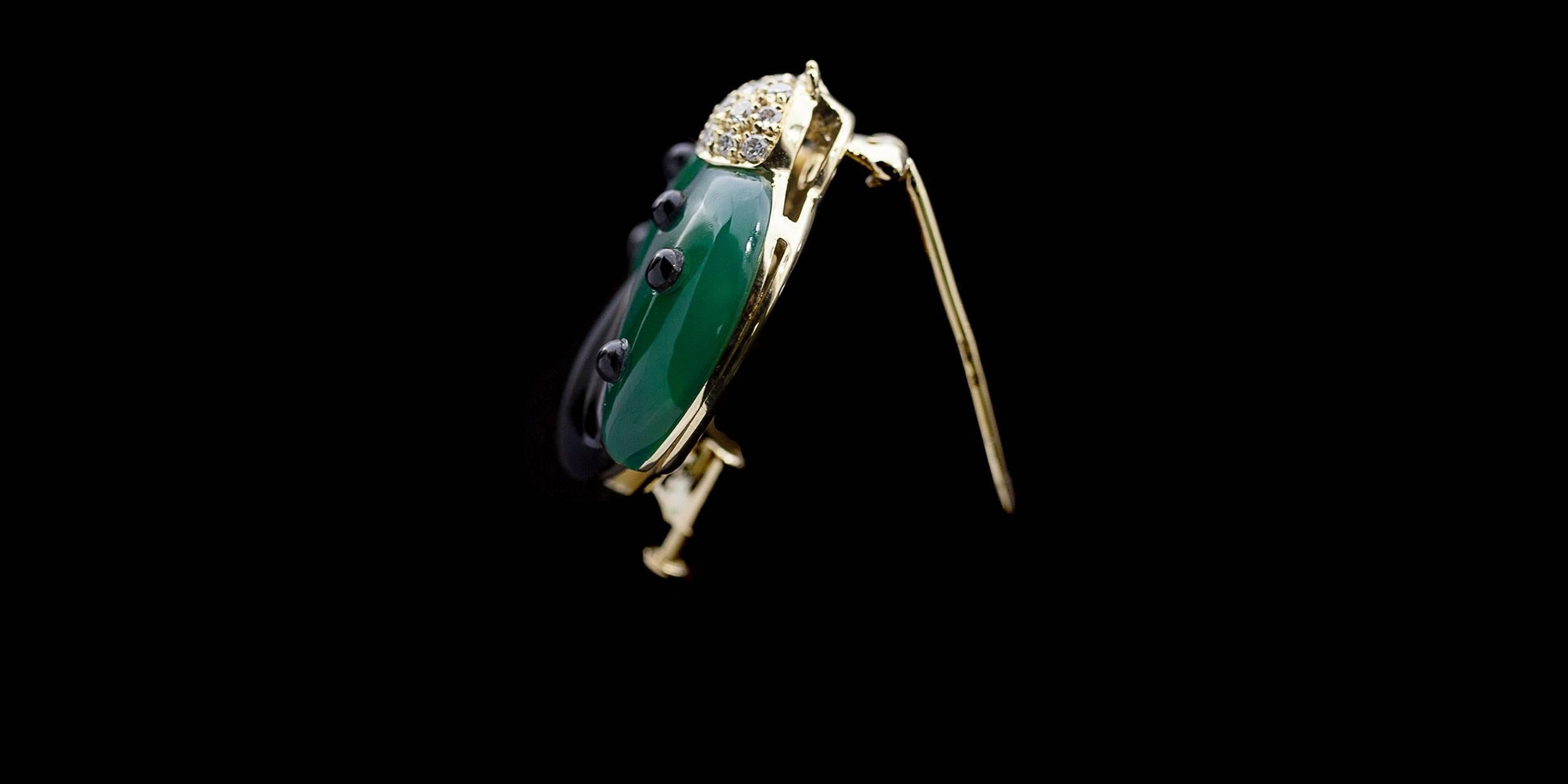 Women's Rare De Grisogono Onyx Diamond Yellow Gold Ladybug Brooch Pin