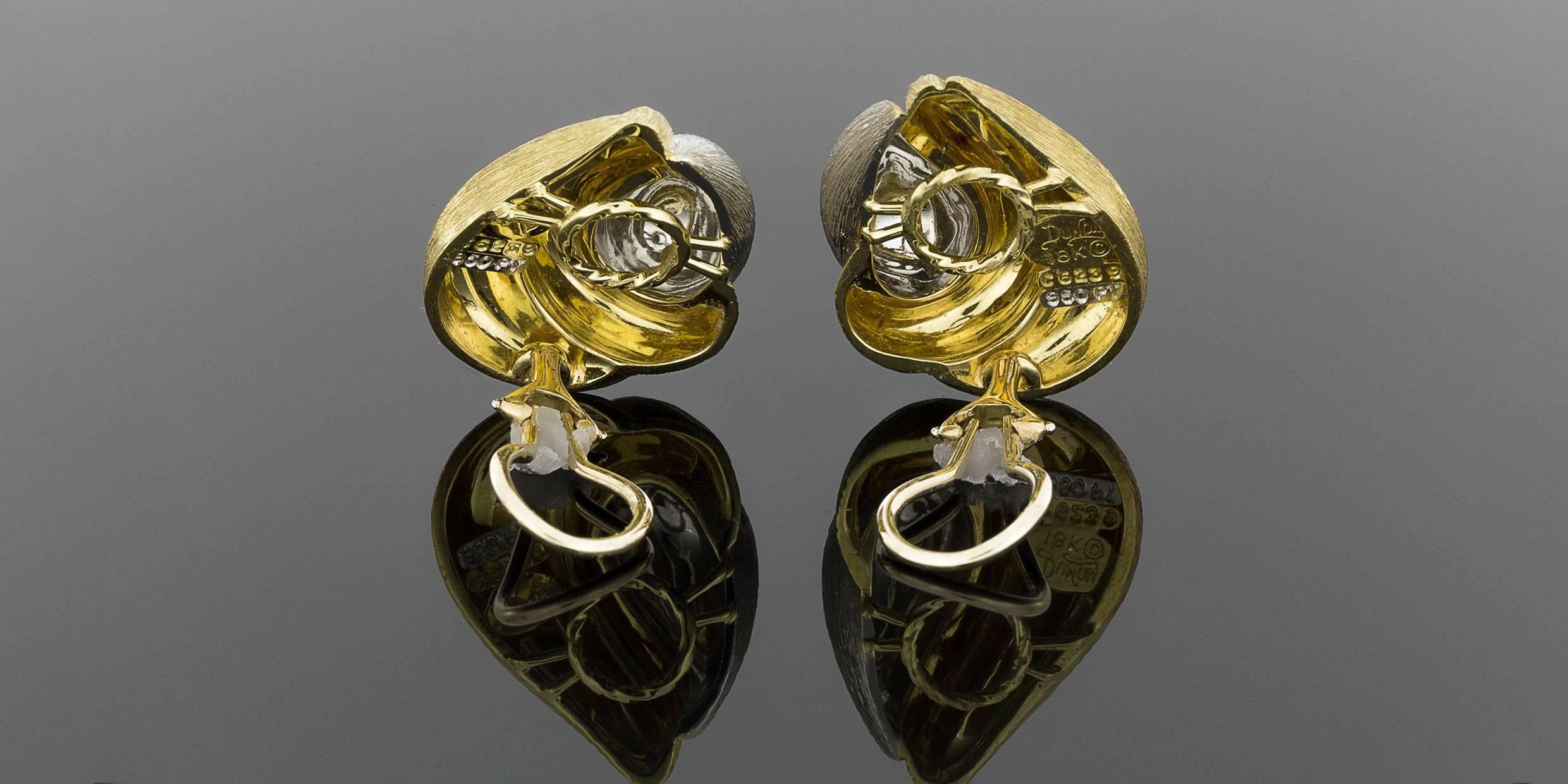 Henry Dunay Yellow Gold Platinum Sabi Finish Earrings and Brooch Set 1