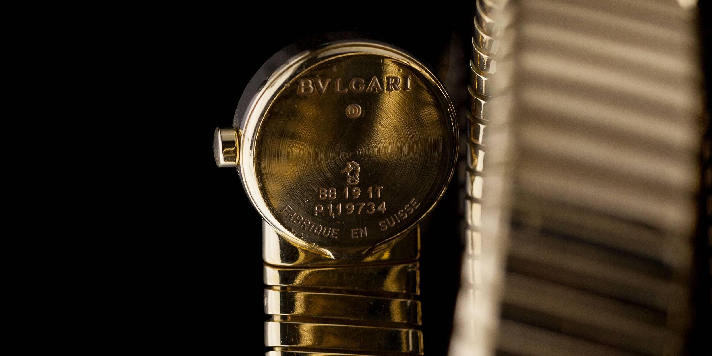 Bulgari Ladies Yellow Gold Tubogas Serpentine Black Dial Quartz Wristwatch 3