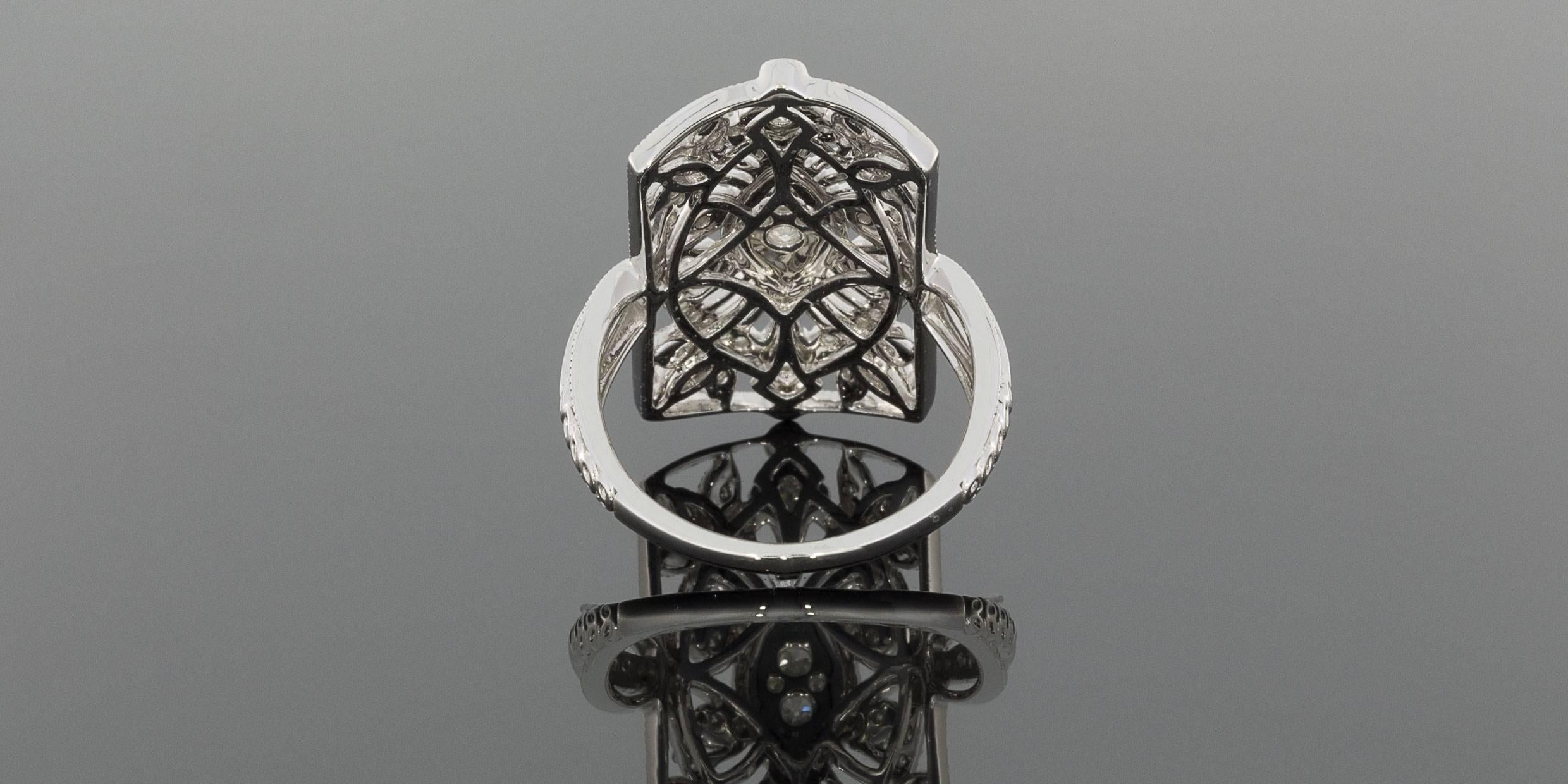 Diamond Open Filigree Leaf Scroll Ring In New Condition In Columbia, MO