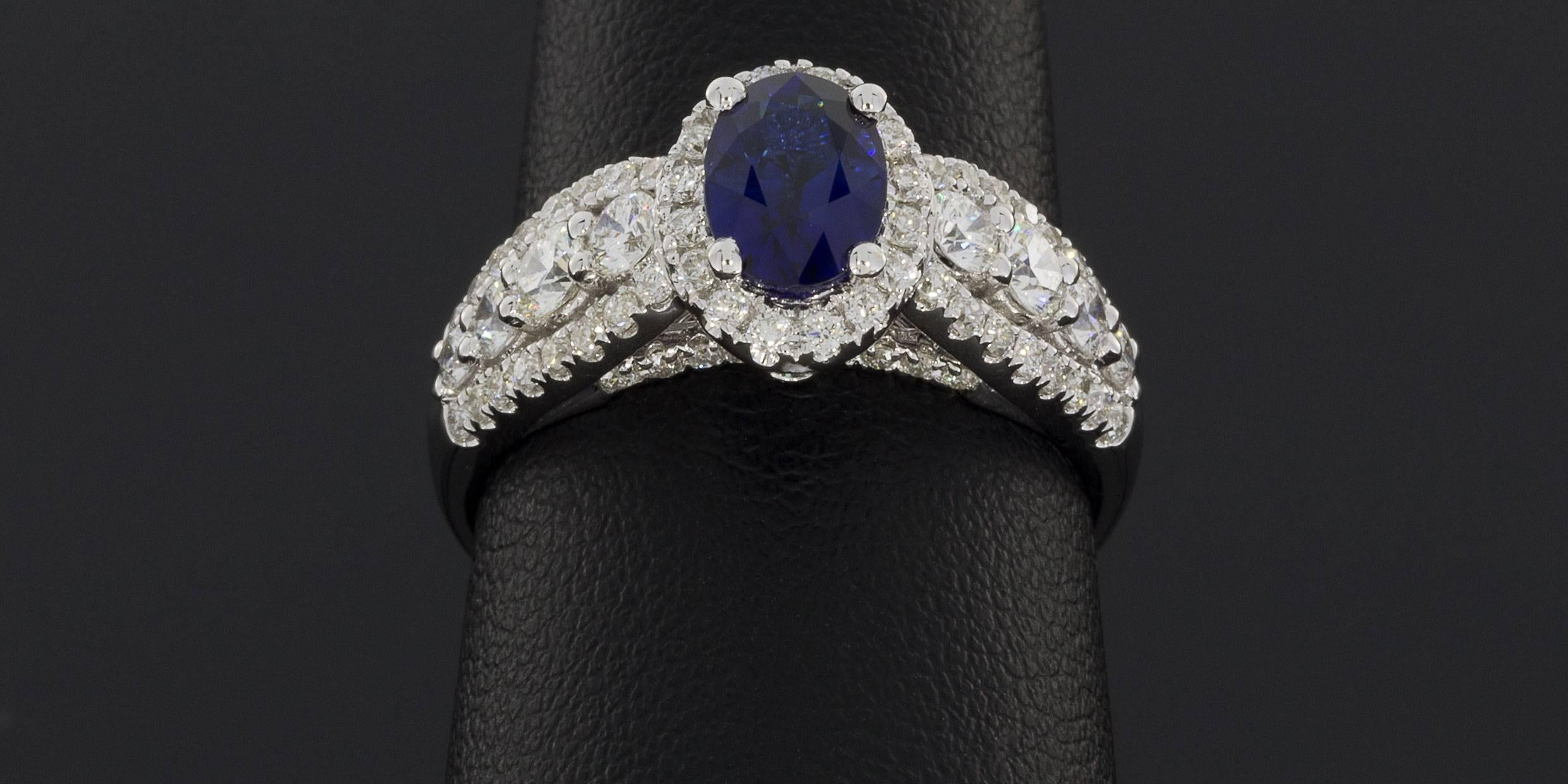  Oval Sapphire  Diamond 3 Row Halo Engagement Ring 2