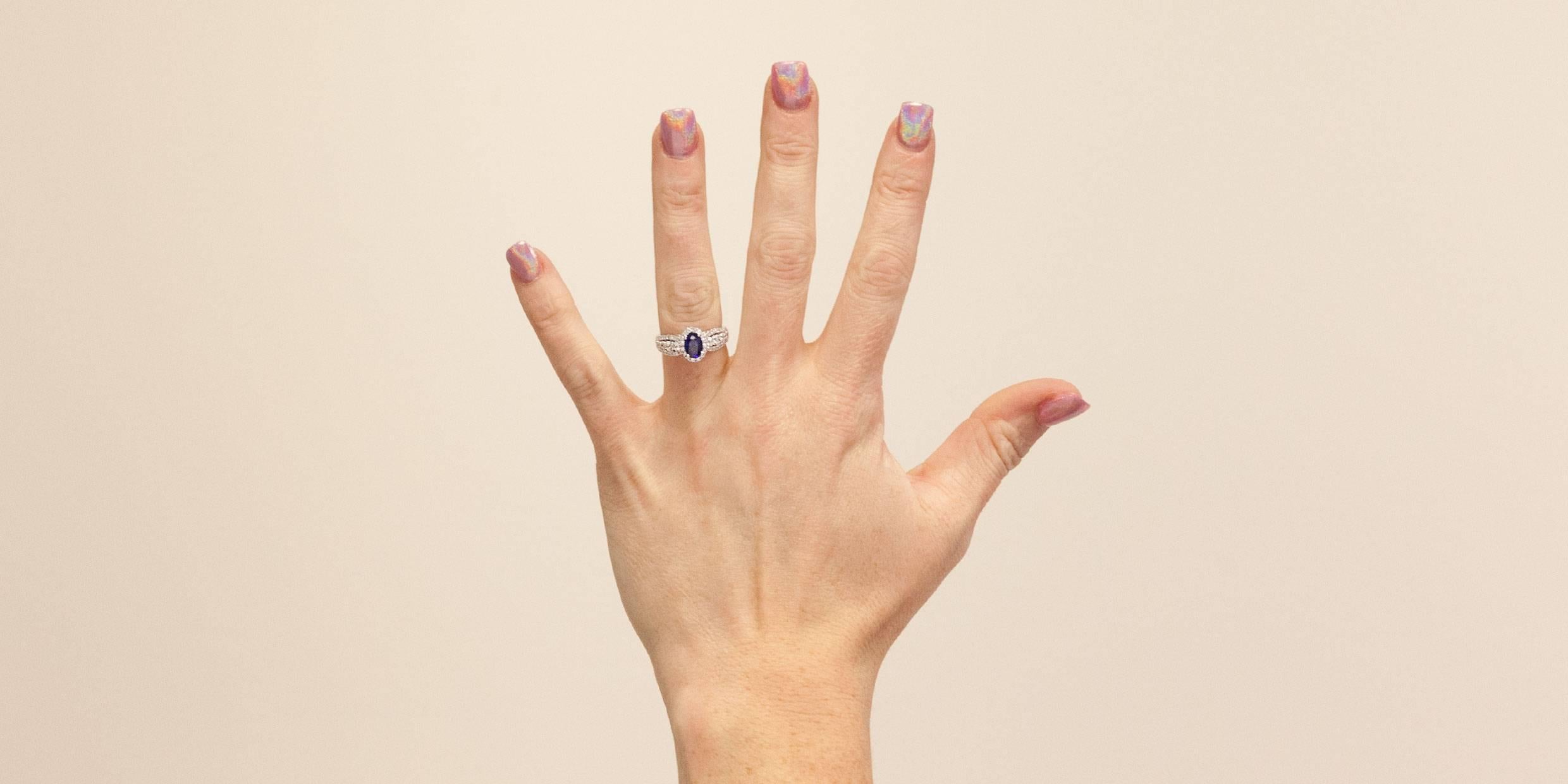  Oval Sapphire  Diamond 3 Row Halo Engagement Ring 4