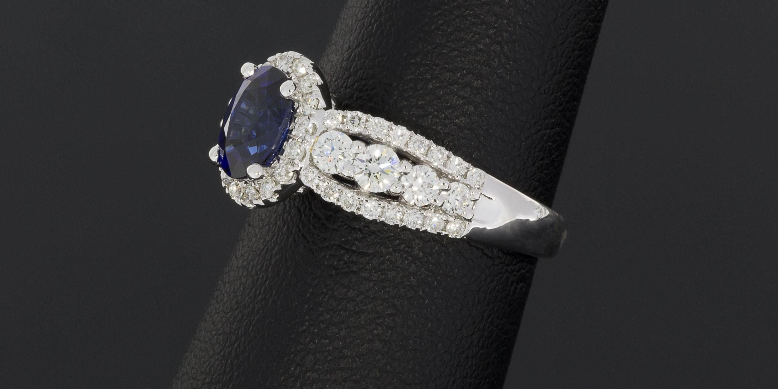  Oval Sapphire  Diamond 3 Row Halo Engagement Ring 3