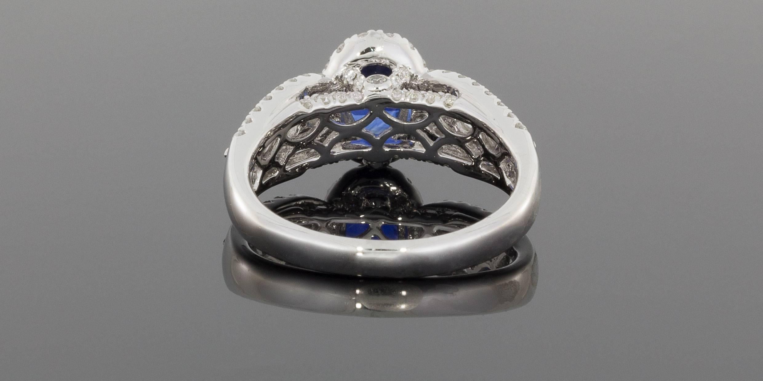 Women's  Oval Sapphire  Diamond 3 Row Halo Engagement Ring