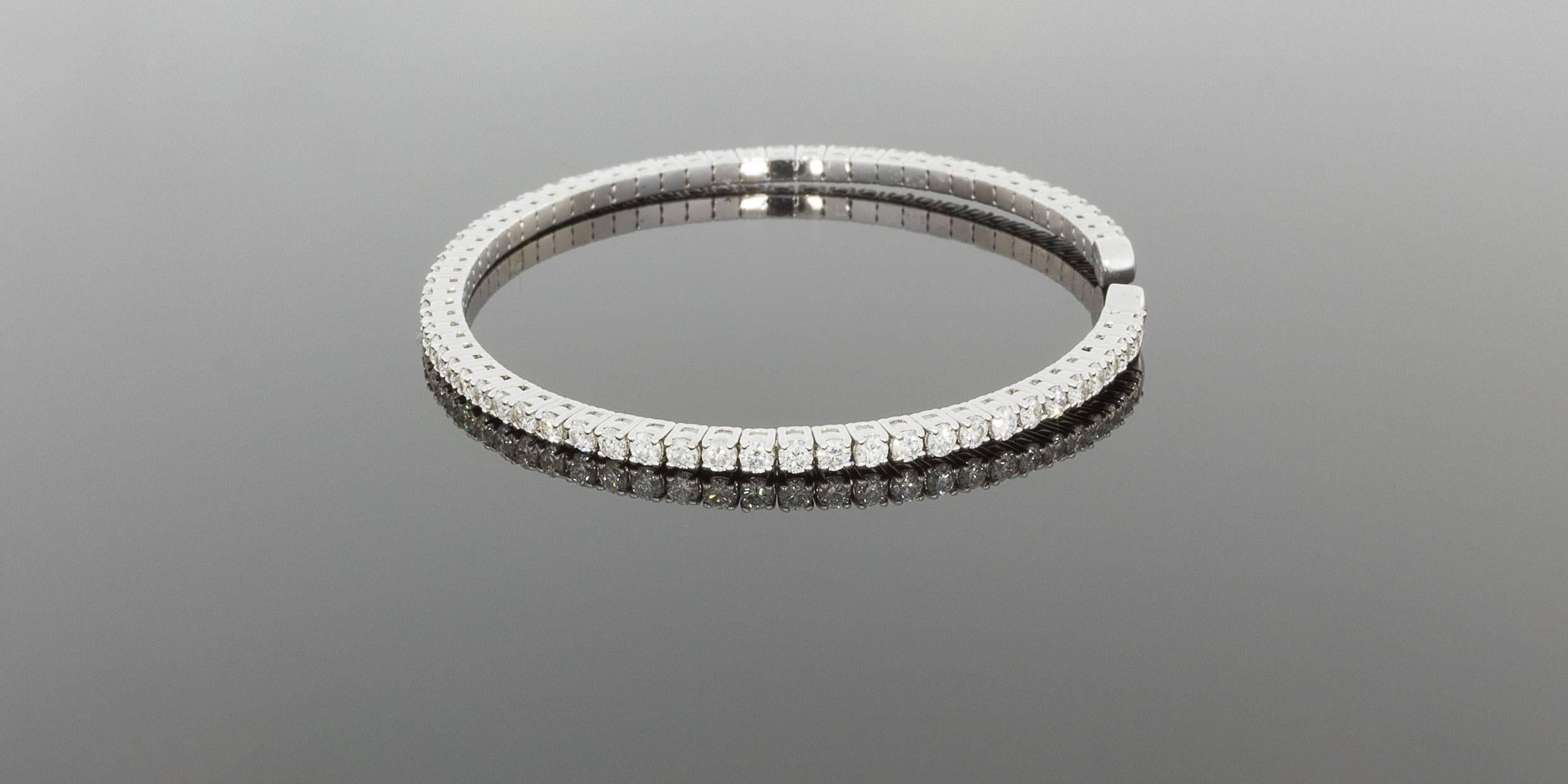 White Gold Round Diamond Prong Set Flexible Bangle Bracelet 1