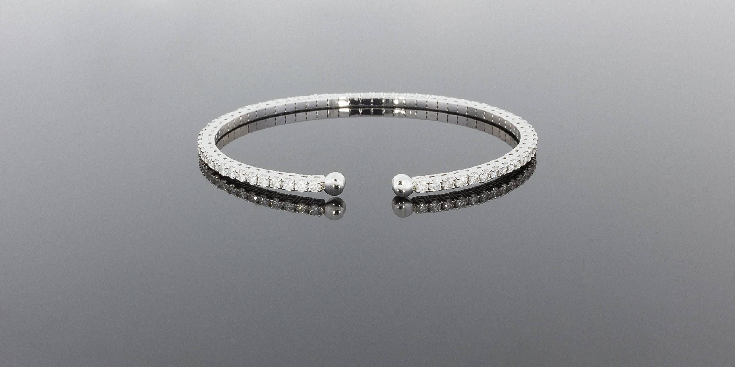 White Gold Round Diamond Prong Set Flexible Bangle Bracelet 2
