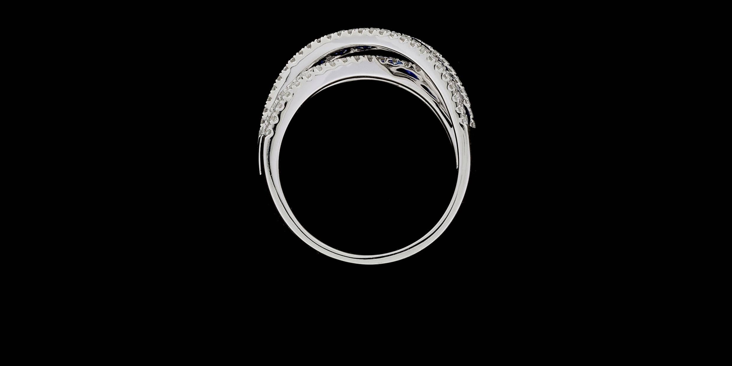  Round Sapphire  Diamond Crossover X Band Ring 1