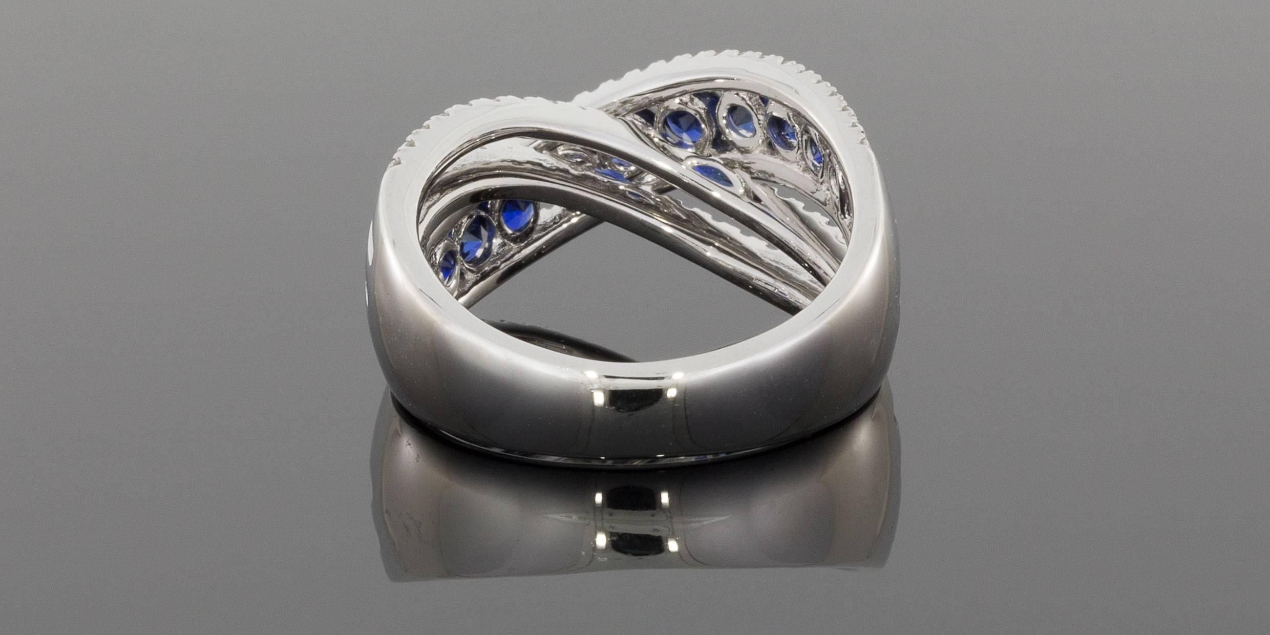 Women's  Round Sapphire  Diamond Crossover X Band Ring