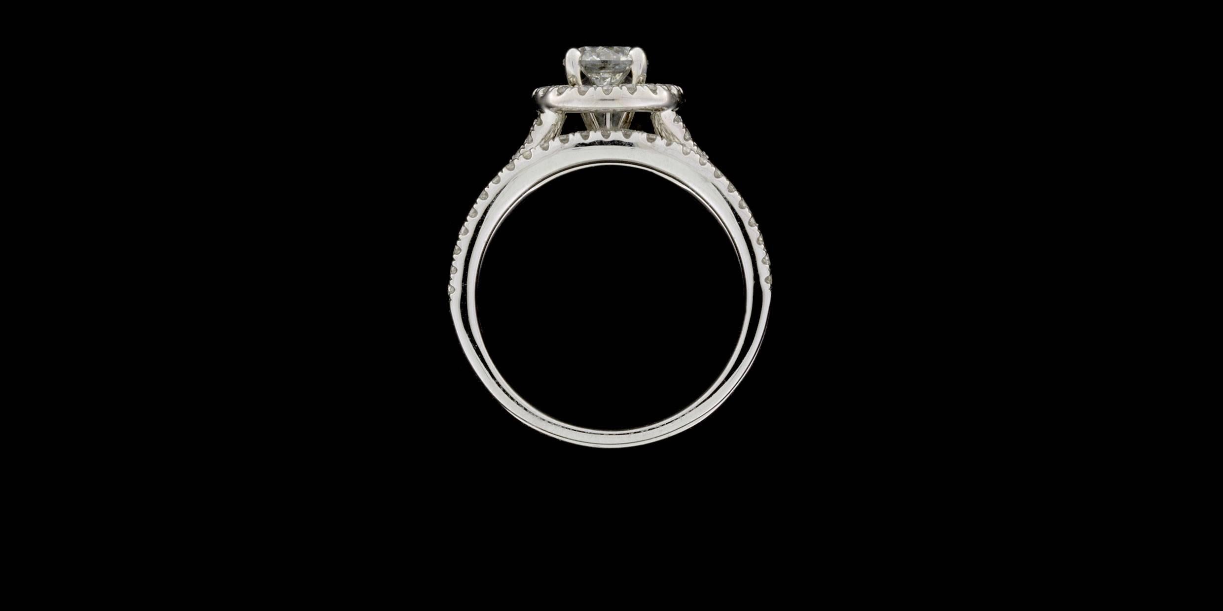 Women's White Gold Round Diamond Halo Split Shank Engagement & Wedding Ring Set