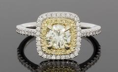 Fancy Canary Yellow Round Diamond Double Halo Engagement Ring