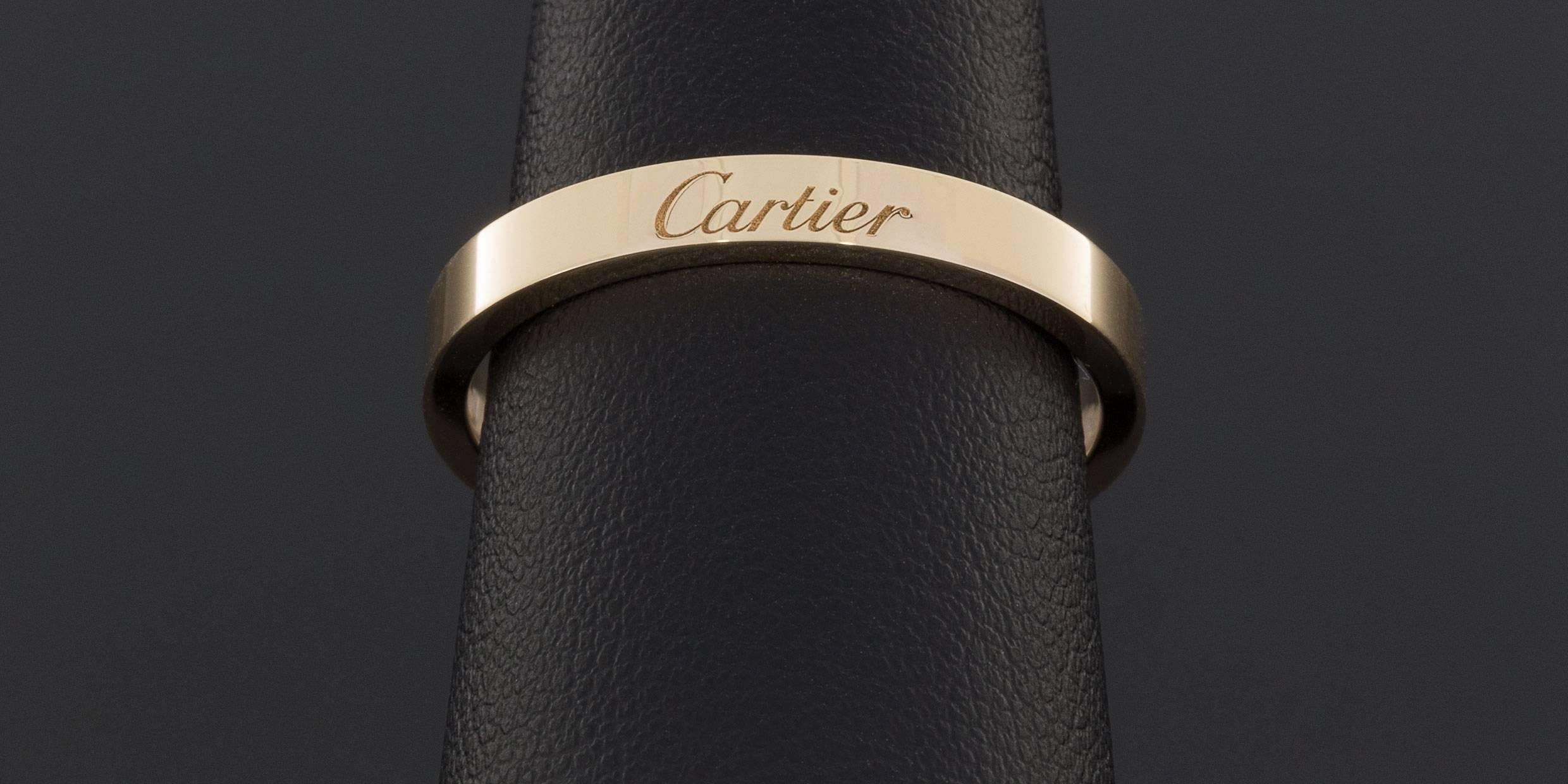 Women's or Men's Cartier 18 Karat Pink Gold 3mm Signature Engraved Wedding Band Ring With Box