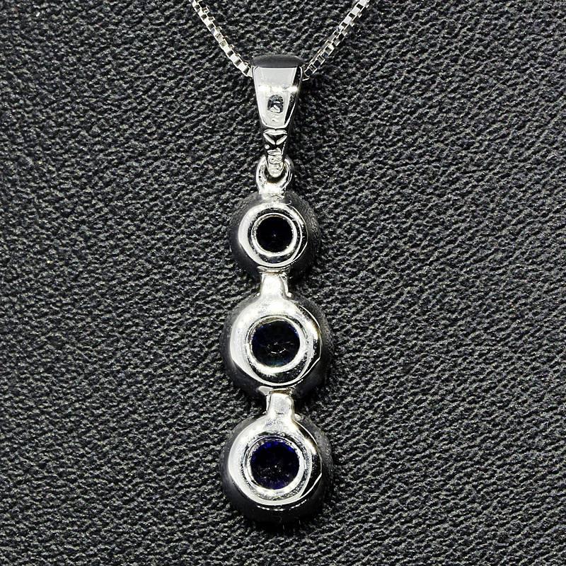 White Gold Sapphire and Diamond Three Stone Halo Pendant Necklace In New Condition In Columbia, MO