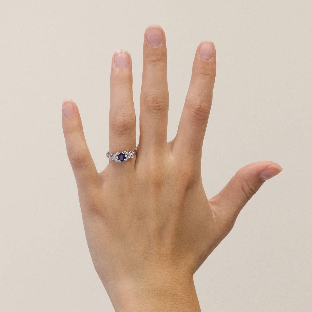 Oval Blue Sapphire Diamond White Gold Ring 3