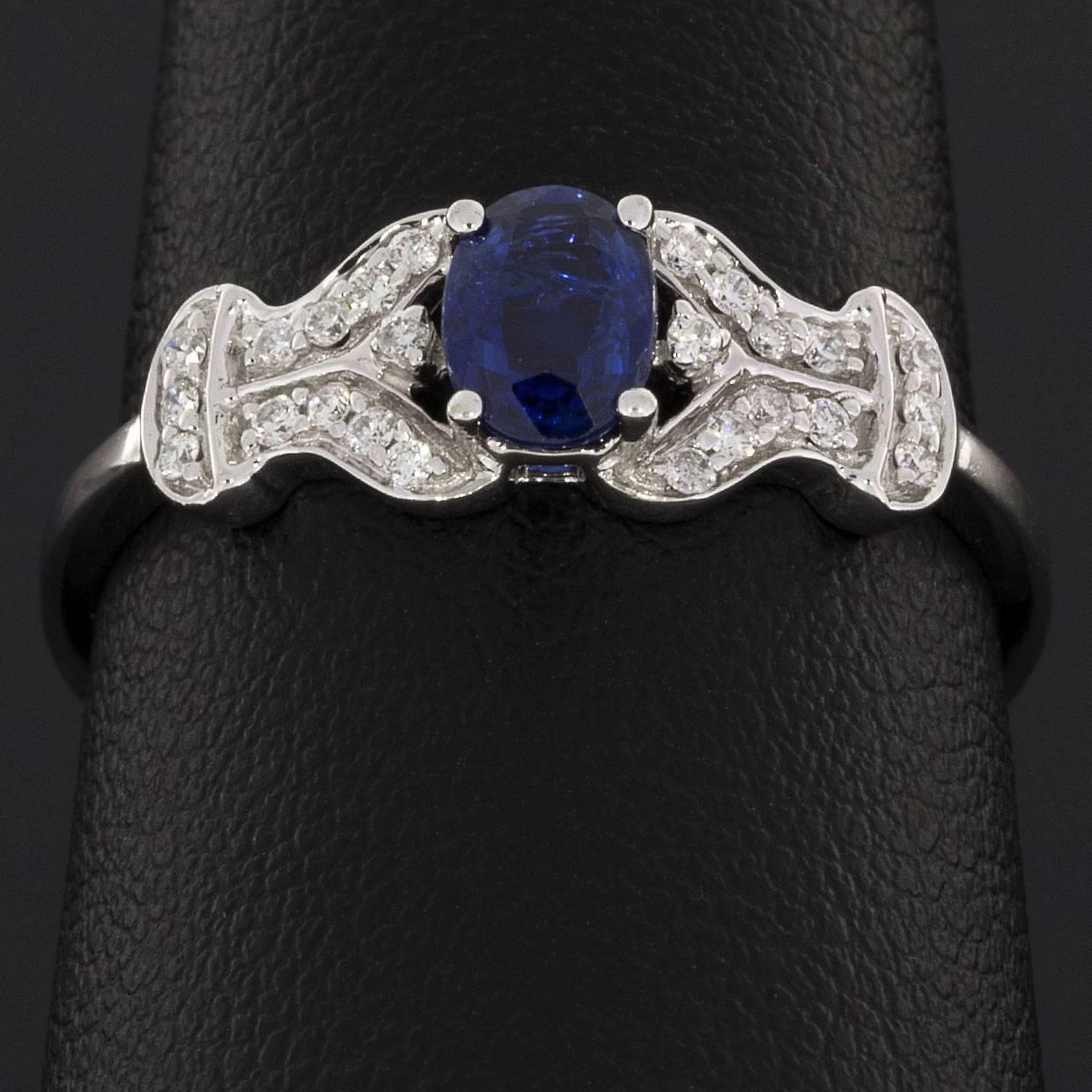Oval Blue Sapphire Diamond White Gold Ring 1