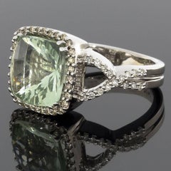 Effy Cushion Green Amethyst and Diamond Halo Twist White Gold Ring