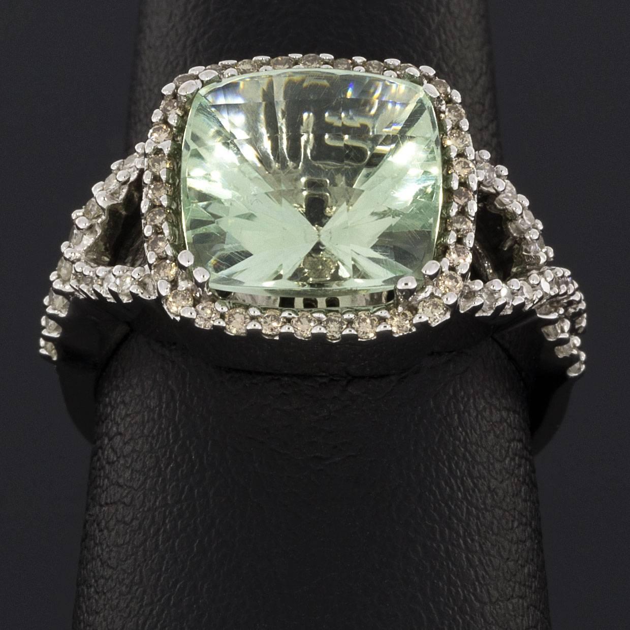 Effy Cushion Green Amethyst and Diamond Halo Twist White Gold Ring 1