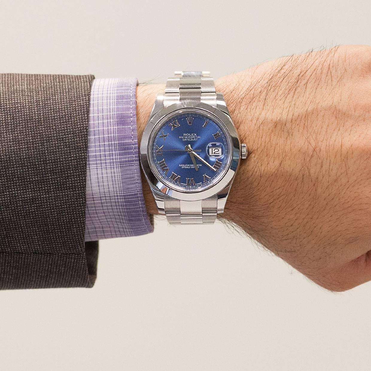 Rolex Stainless Steel Datejust II Blue Roman Dial automatic Wristwatch ref 11630 1